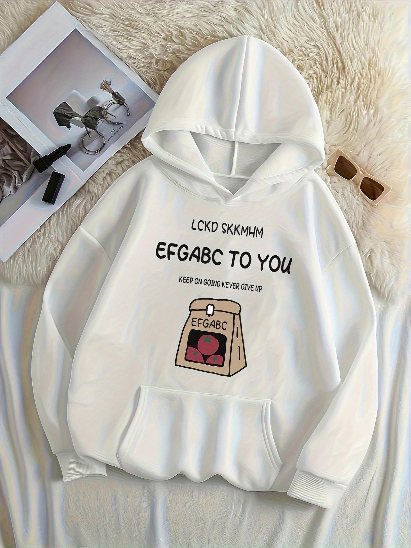 Tailorly Women's Printed Hoodie - LOKD SKKMNM EFGABC To You Smiling Shopping Bag With Cartoon Face Among Simple Icons