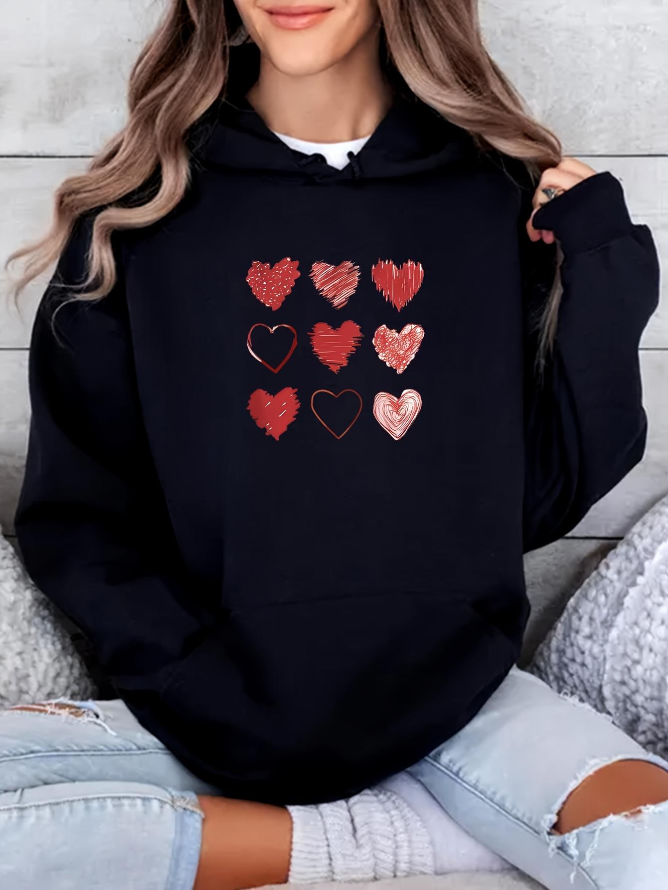 Tailorly Women's Printed Hoodie - Nine Hand Drawn Red Glittering Patterned Hearts Hoodie