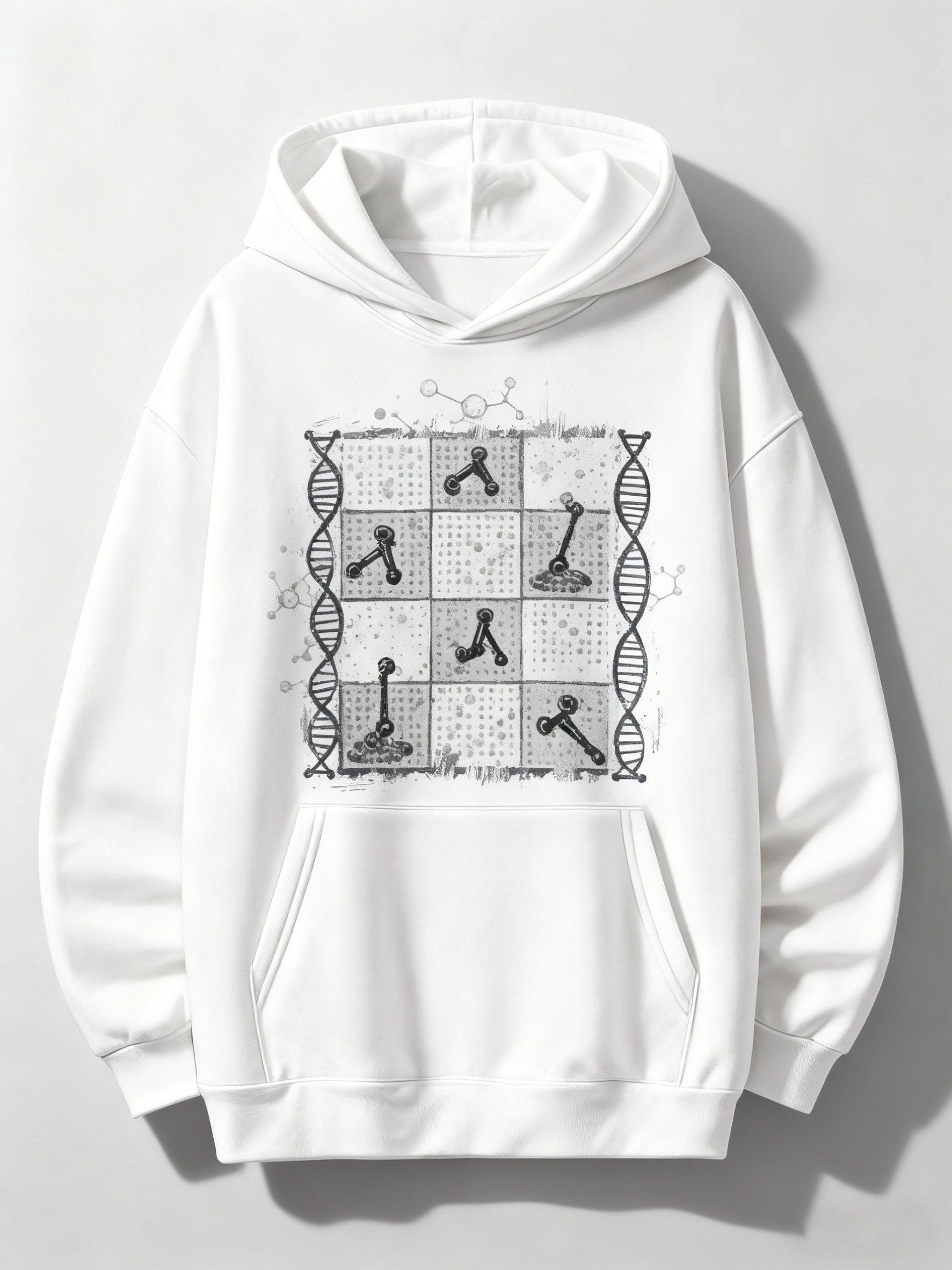 Tailorly Men's Printed Hoodie - Molecule Structure With Dna Helix And Science Grid Pattern