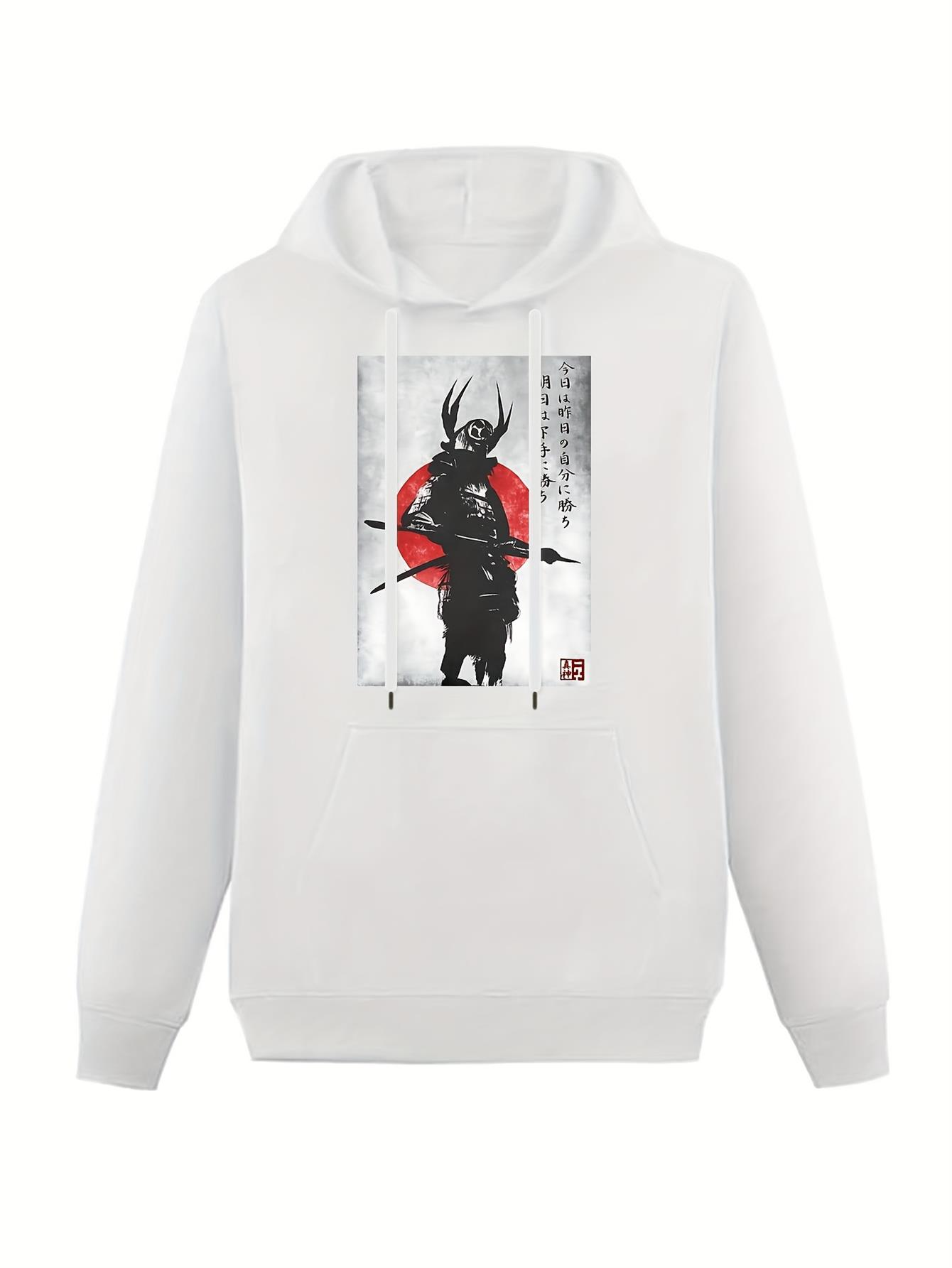Tailorly Men's Printed Hoodie - Samurai Warrior Stands Boldly With Crimson Armor Among Falling Arrows Under Shadow Samurai