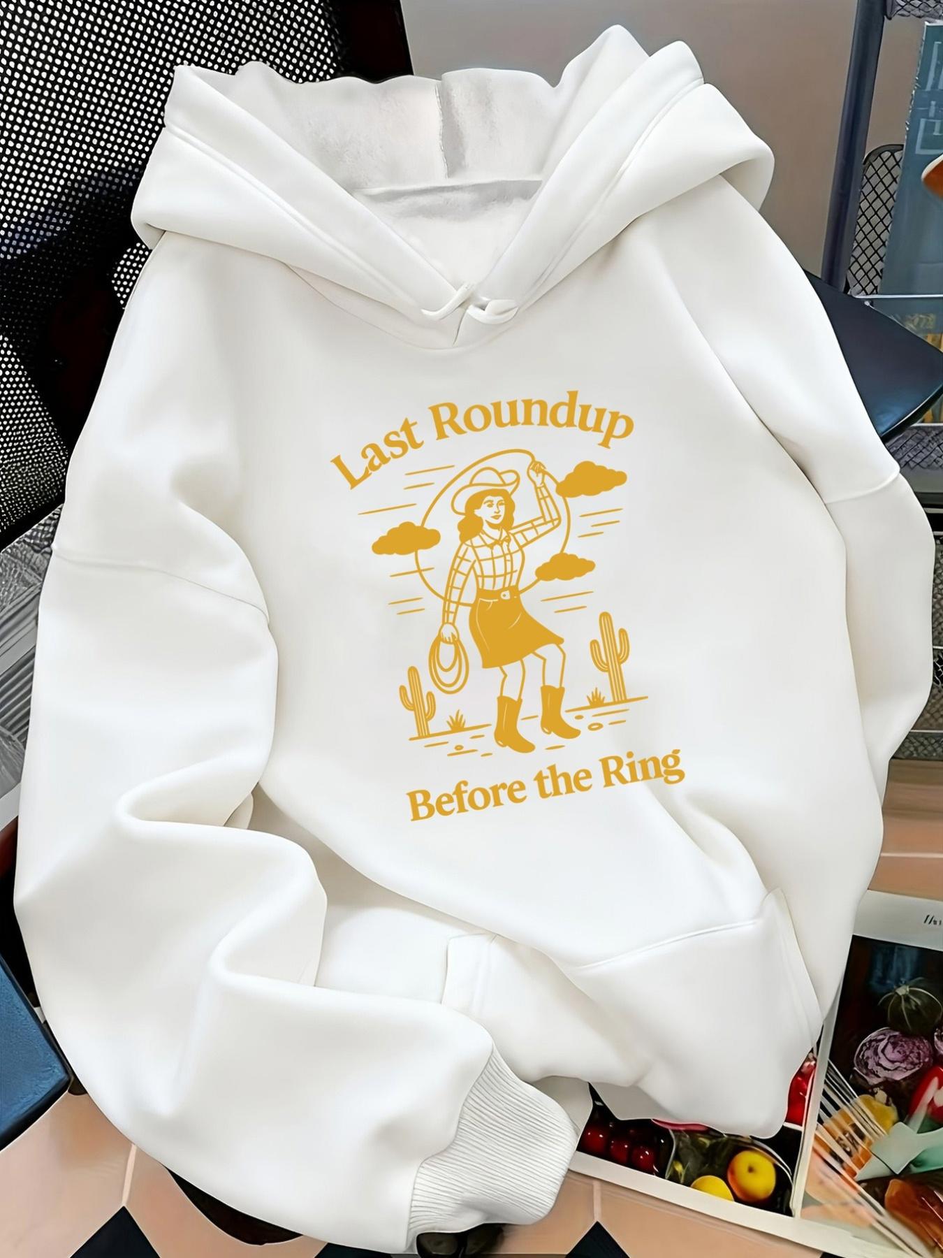 Tailorly Women's Printed Hoodie - Last Roundup Before The Ring Playful Retro Lasso Among Dancing Cacti Cowgirl