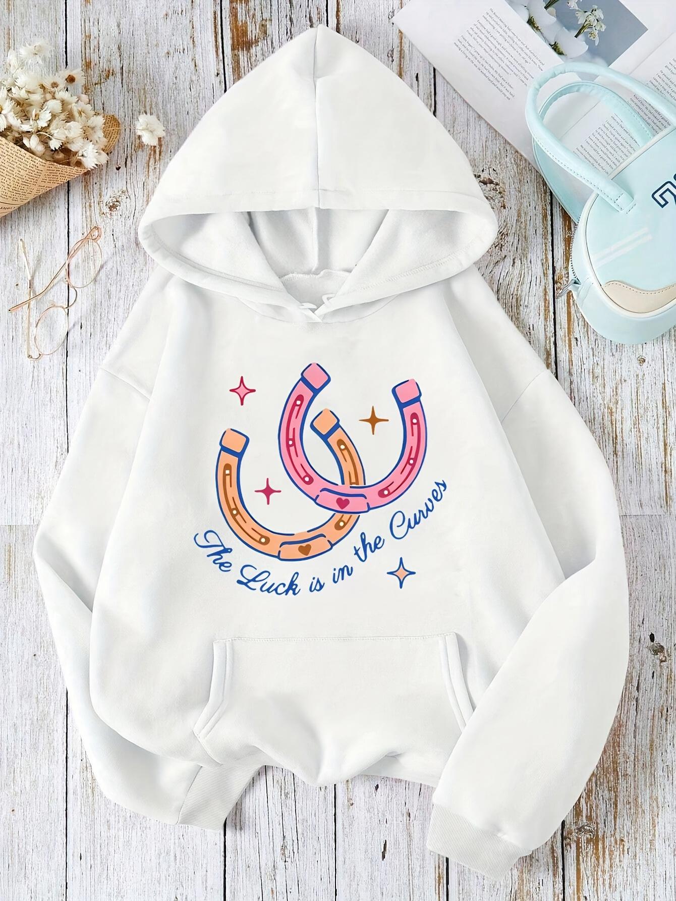 Tailorly Women's Printed Hoodie - The Luck Is In The Chance Pastel Stars And Colorful Outline Horseshoe