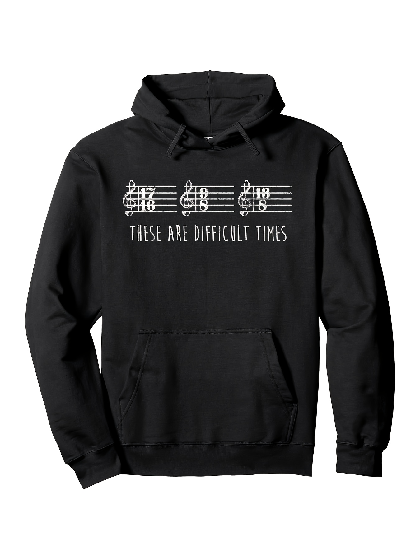 Tailorly Men's Printed Hoodie - These Are Difficult Times With Musical Notes Staff And Clefs Hoodie