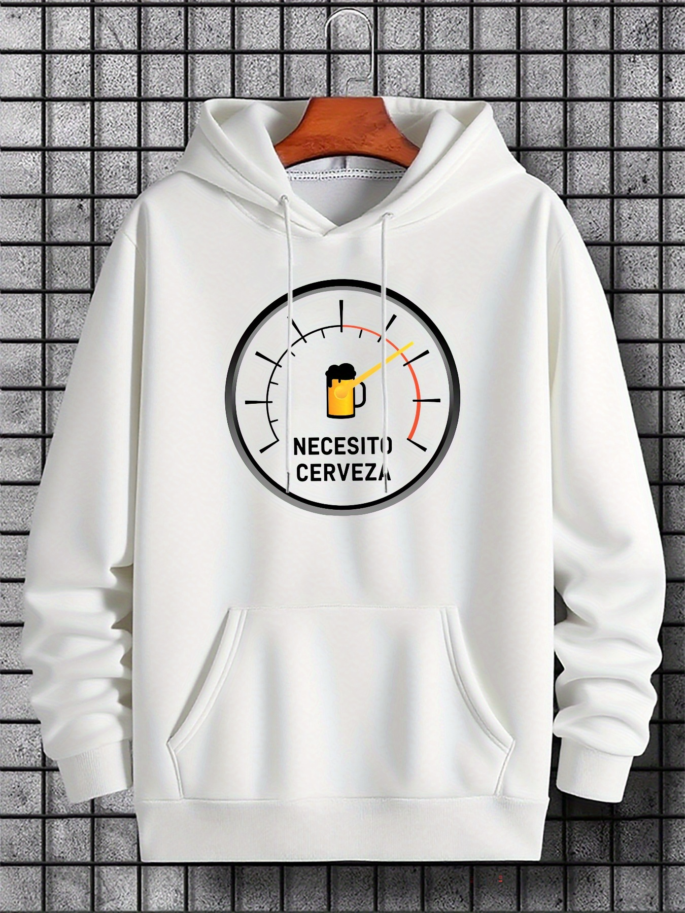 Tailorly Men's Printed Hoodie - Minimal Fuel Gauge Icon With Beer Mug Among Black And Red Markings