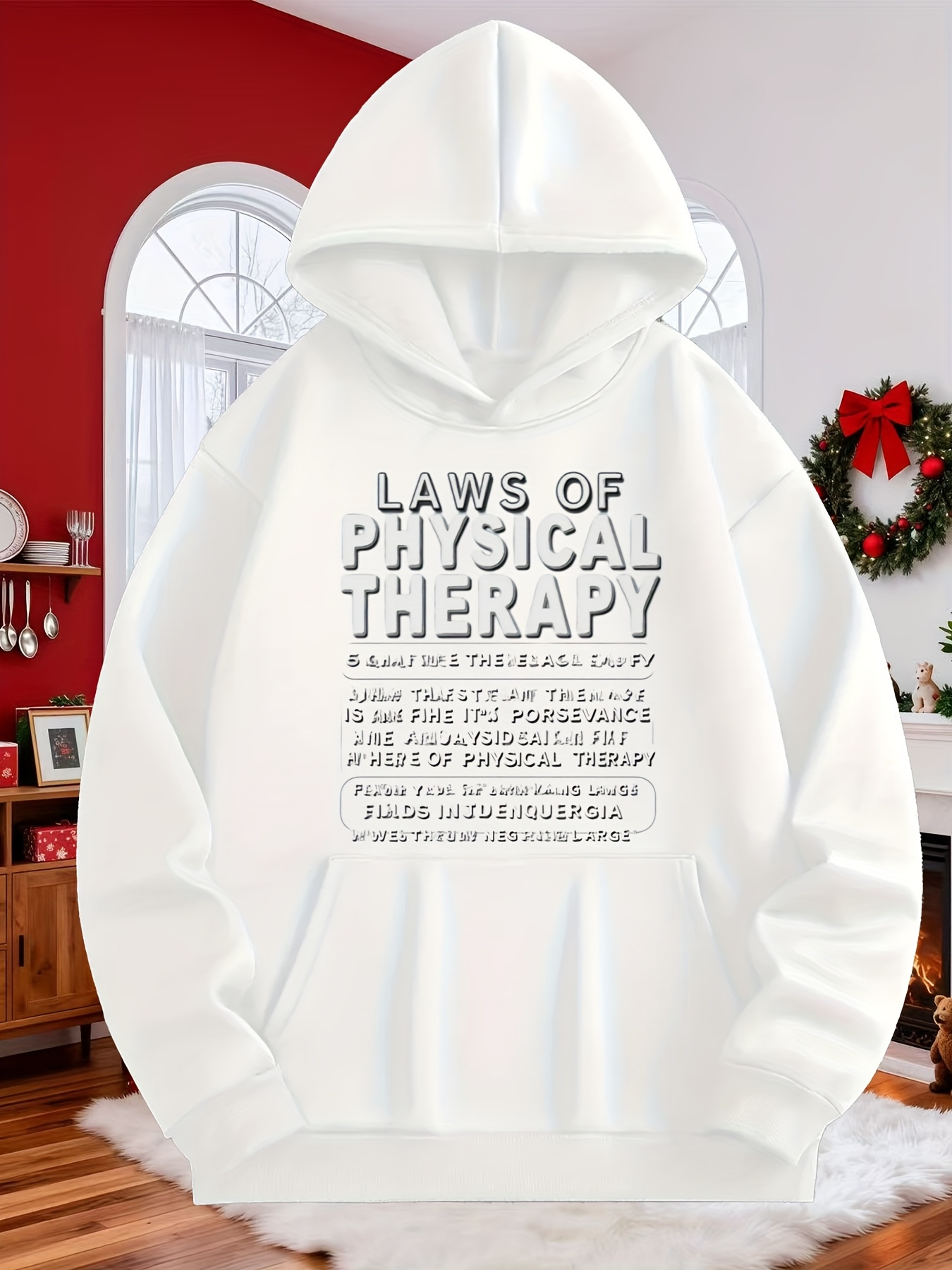 Tailorly Men's Printed Hoodie - Laws Of Physical Therapy Humorous Phrases Printed On Minimalist White Fabric Hoodie