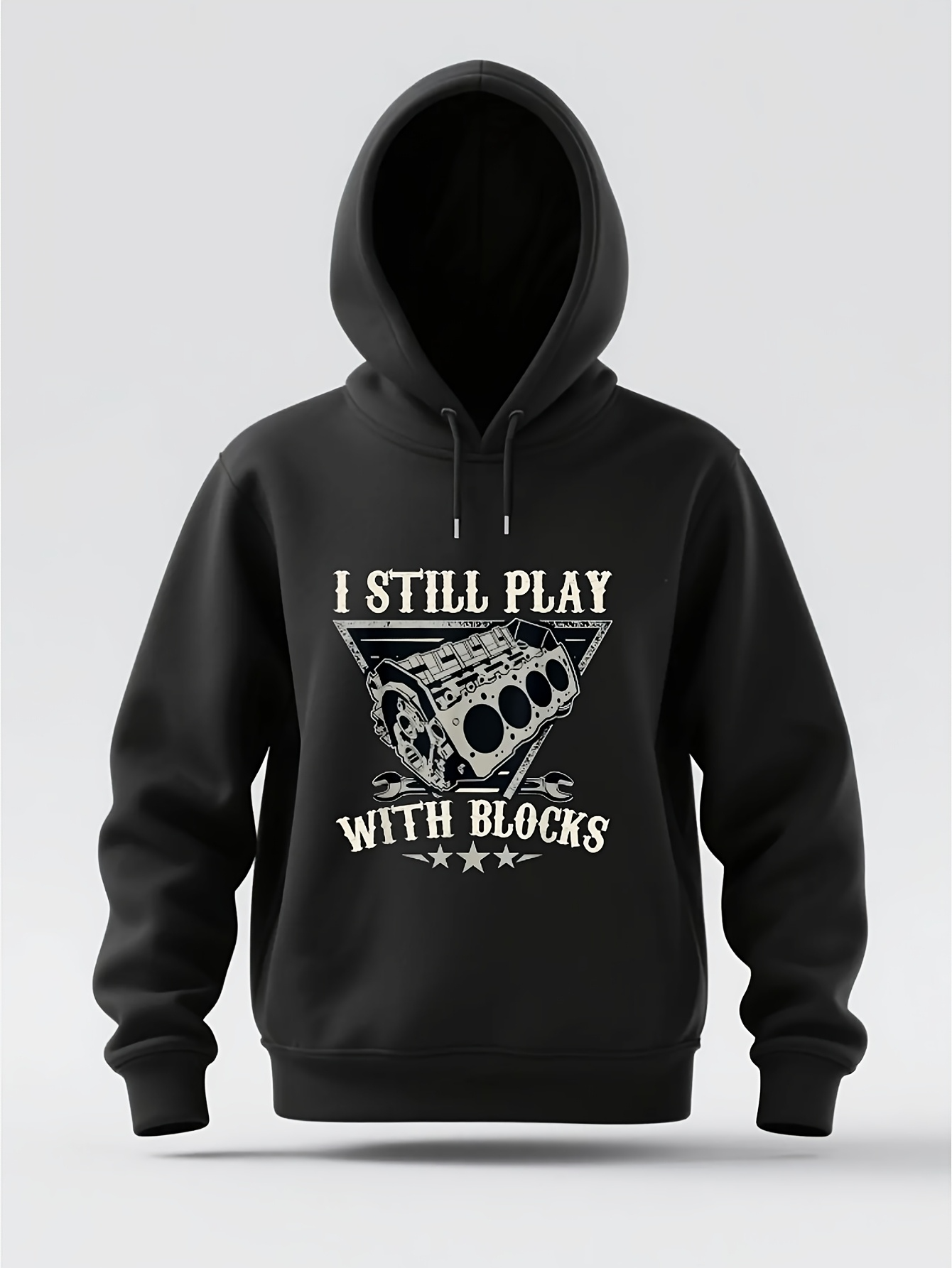 Tailorly Men's Printed Hoodie - I Still Play With Blocks Featuring Car Engine Cylinder Block