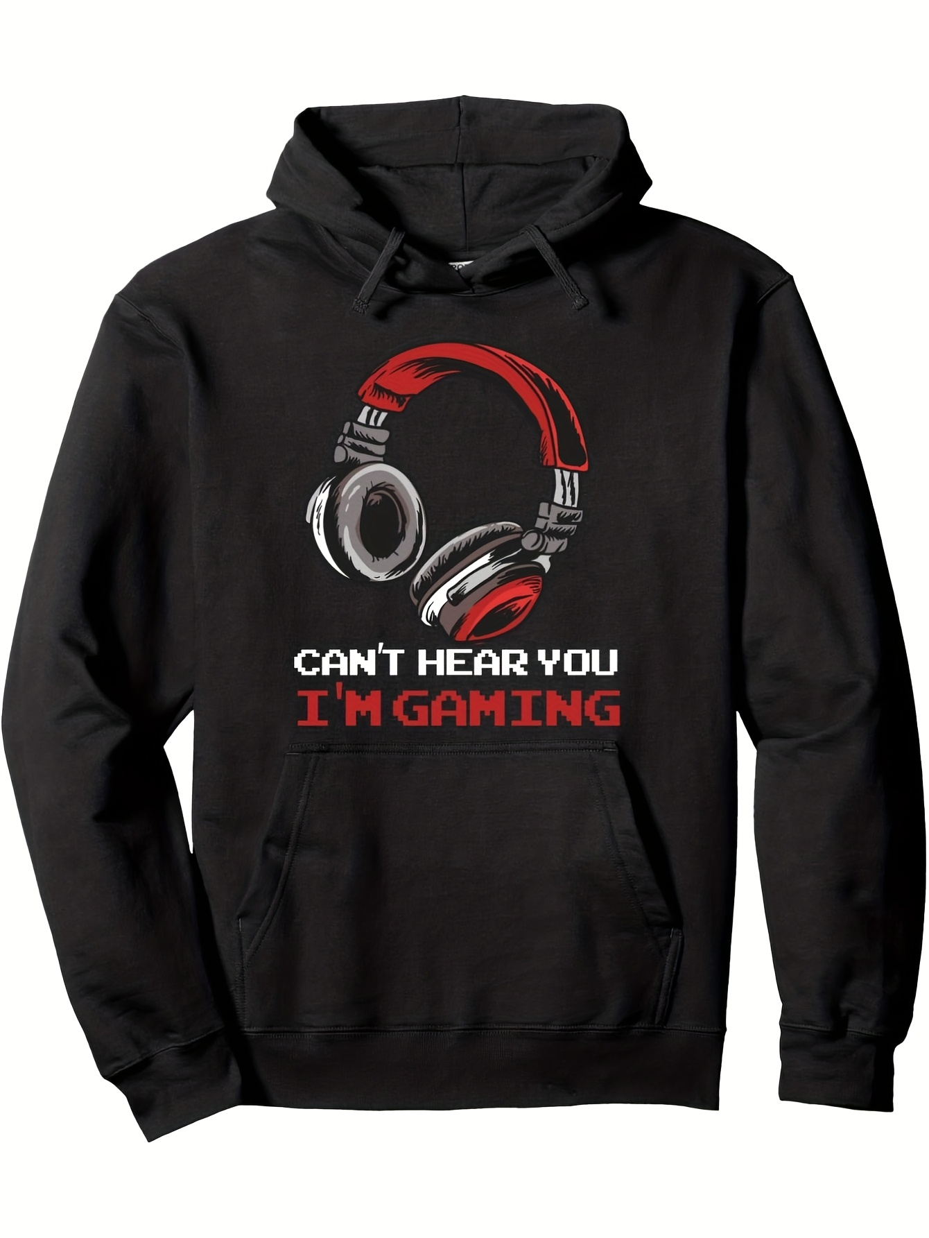 Tailorly Men's Printed Hoodie - Cant Hear You Im Gaming With Red And Black Headphones Under Bright Light