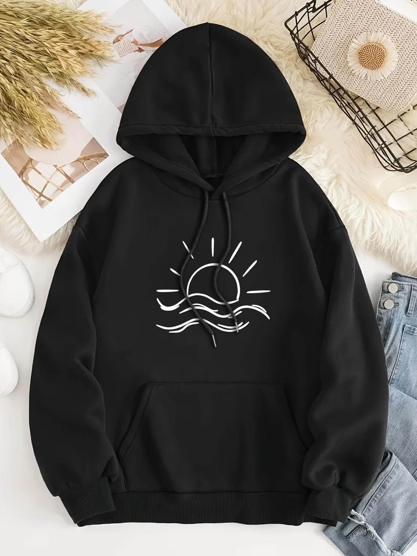Tailorly Women's Printed Hoodie - Minimalist Sun Rays And Waves Under Bright Skies Hoodie
