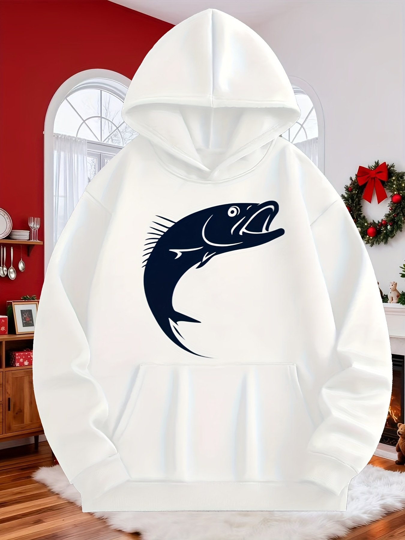 Tailorly Men's Printed Hoodie - Minimalist Silhouette With Bold Lines Swimming Fish