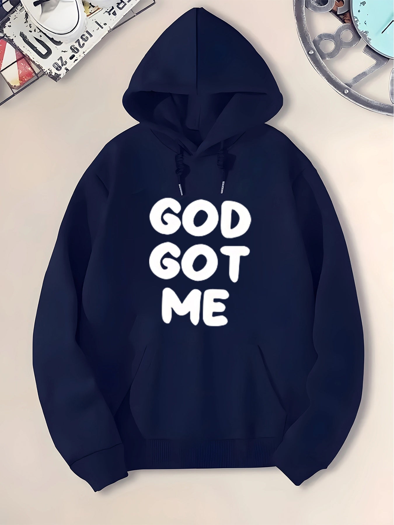 Tailorly Men's Printed Hoodie - God Got Me Bold White Letters On Soft Pullover Hoodie