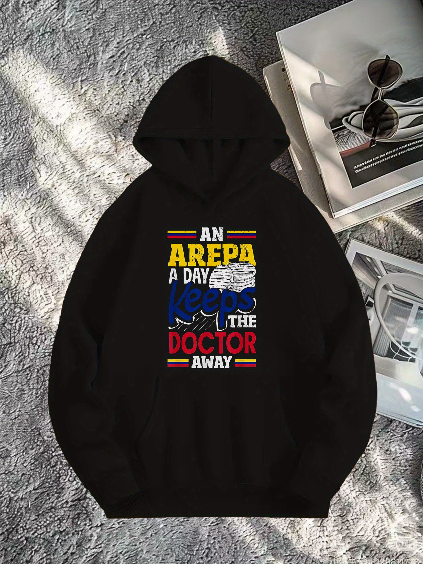 Tailorly Men's Printed Hoodie - An Arepa A Day Keeps The Doctor Away Glowing Letters With Colorful Food Graphic Arepa