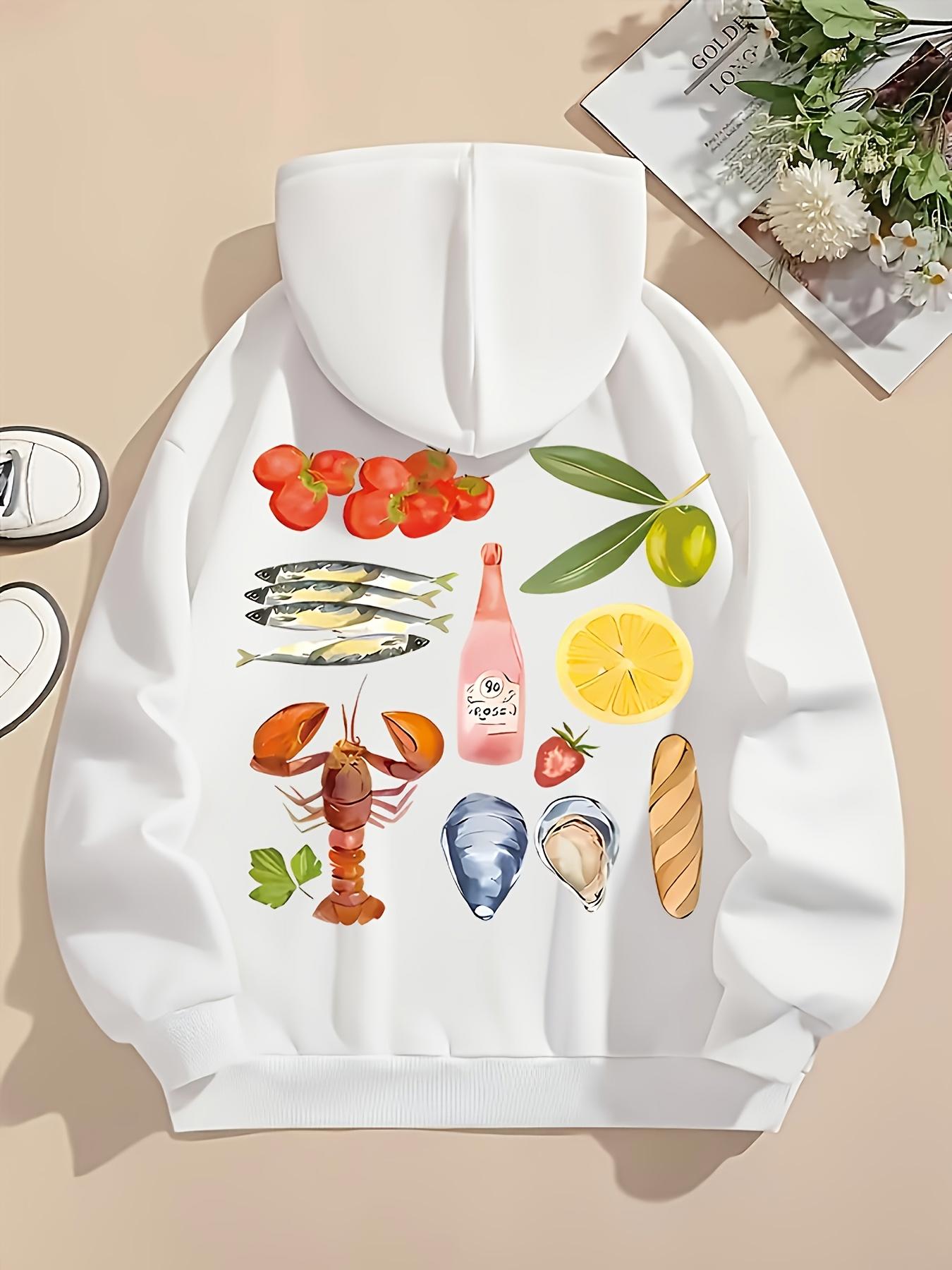 Tailorly Women's Printed Hoodie - Fresh Mediterranean Ingredients With Lemon Seafood Bread And Tomatoes