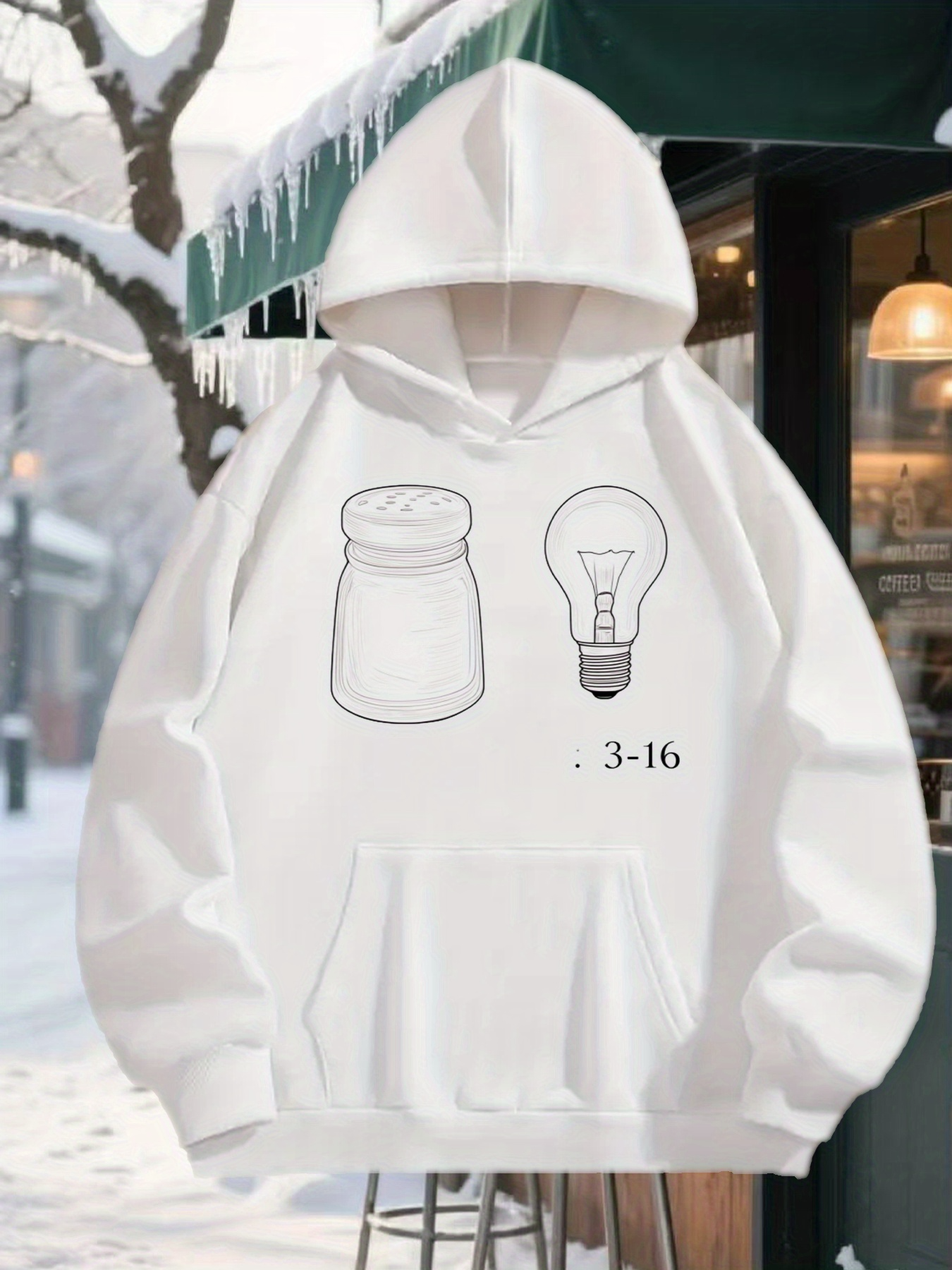 Tailorly Men's Printed Hoodie - Minimal Line Art With Salt Shaker And Classic Glass Bulb Lightbulb