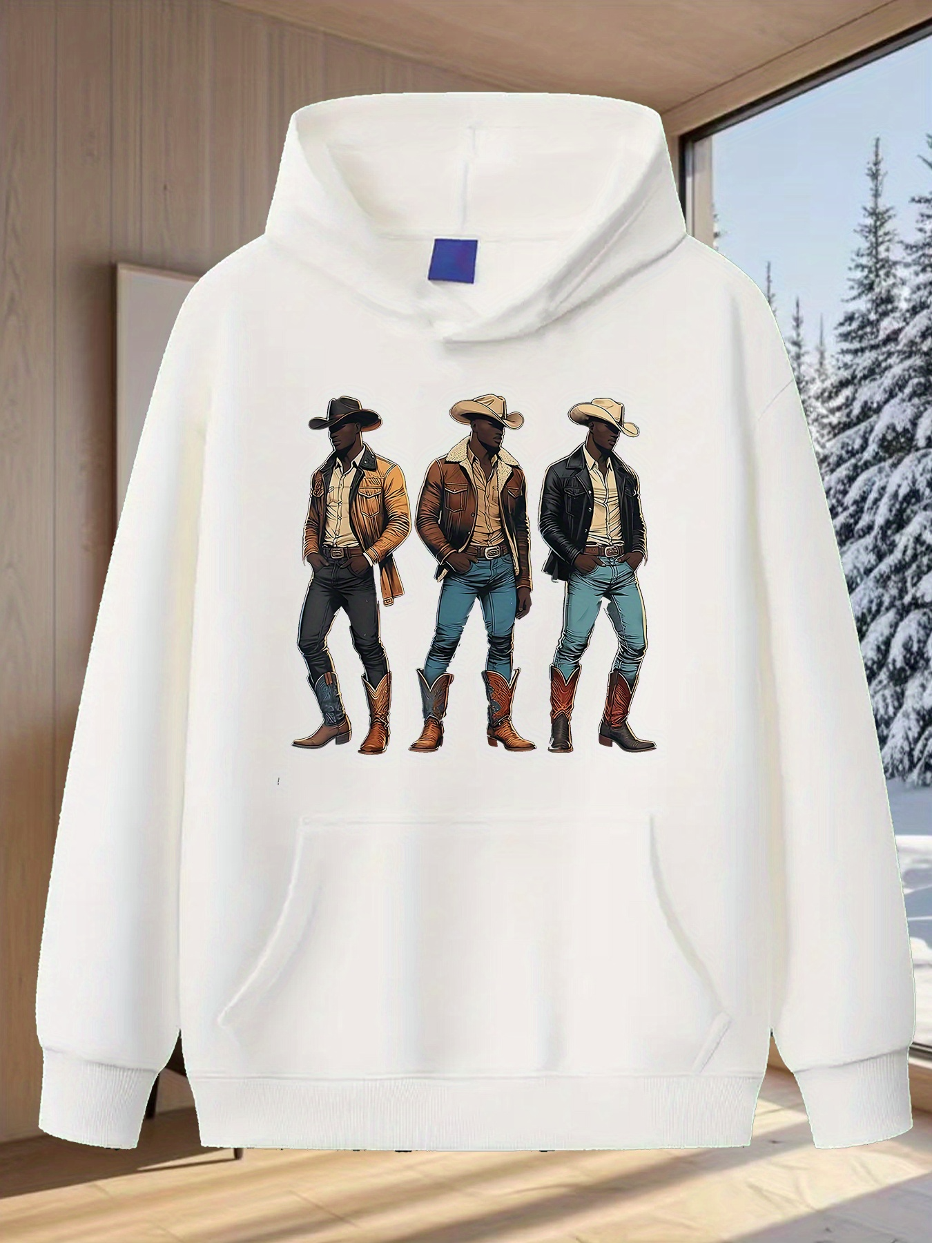 Tailorly Men's Printed Hoodie - Classic Western Rodeo Setting With Three Stylish Cowboys