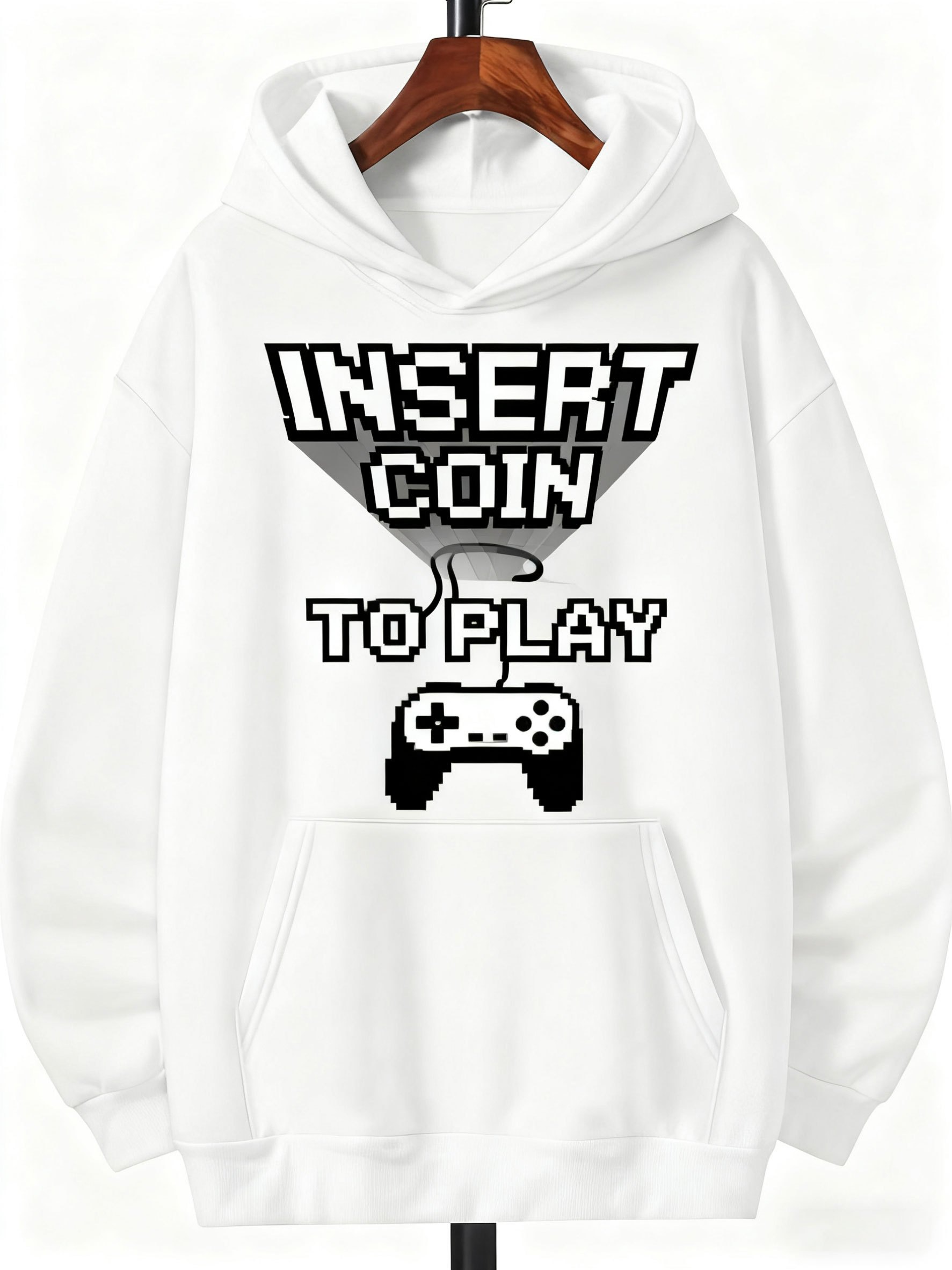 Tailorly Men's Printed Hoodie - Insert Coin To Play Retro Arcade Game Controller