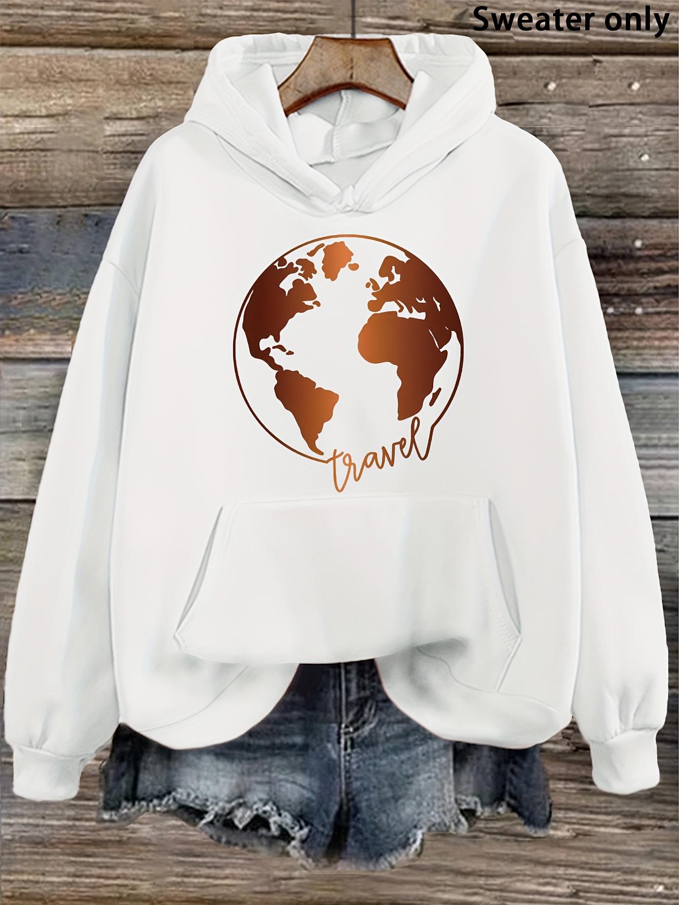 Tailorly Women's Printed Hoodie - Travel Copper Foil Continents Shimmering Artistic Globe Print Hoodie