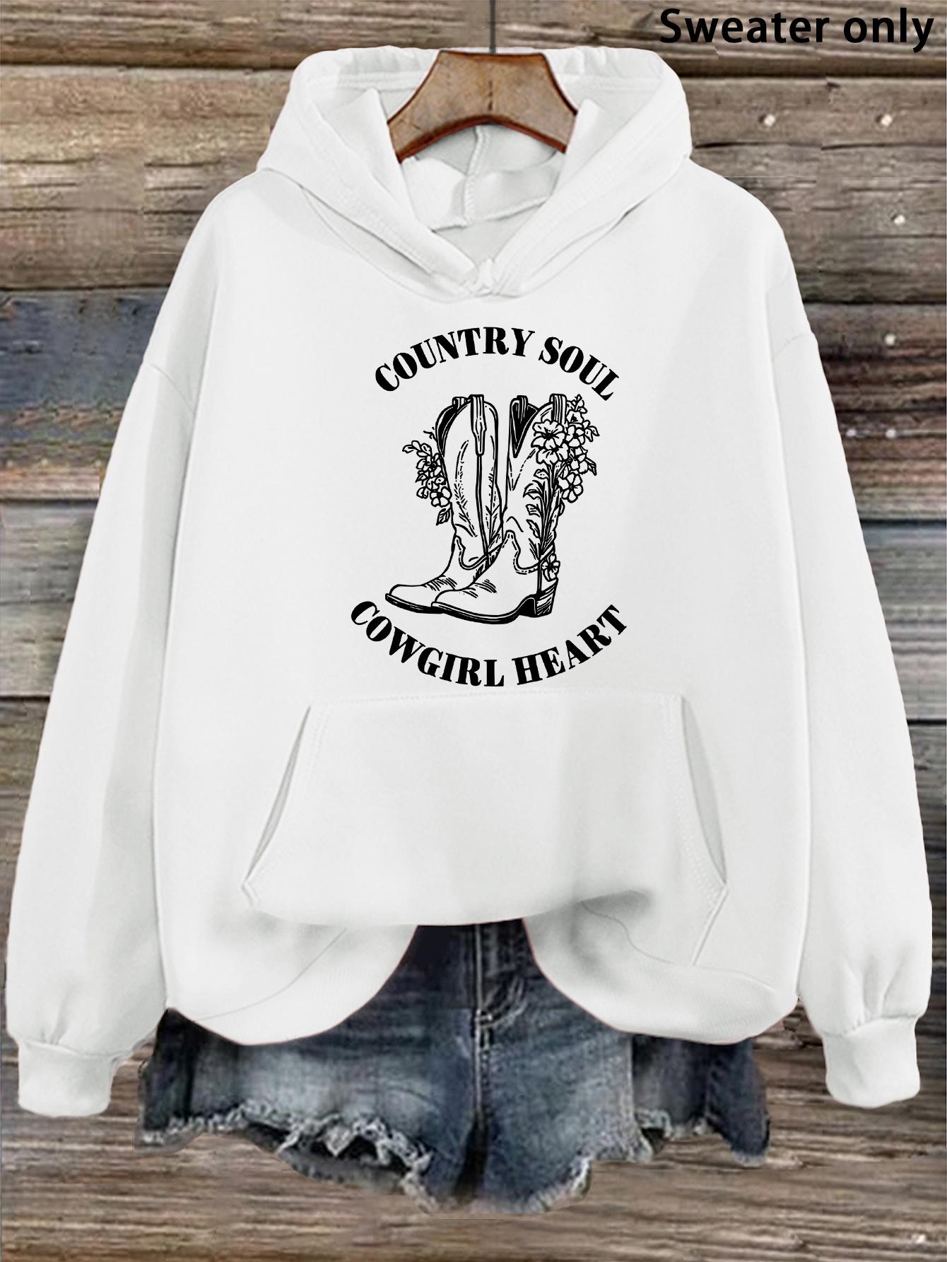 Tailorly Women's Printed Hoodie - Country Soul Cowgirl Heart With Floral Cowboy Boots