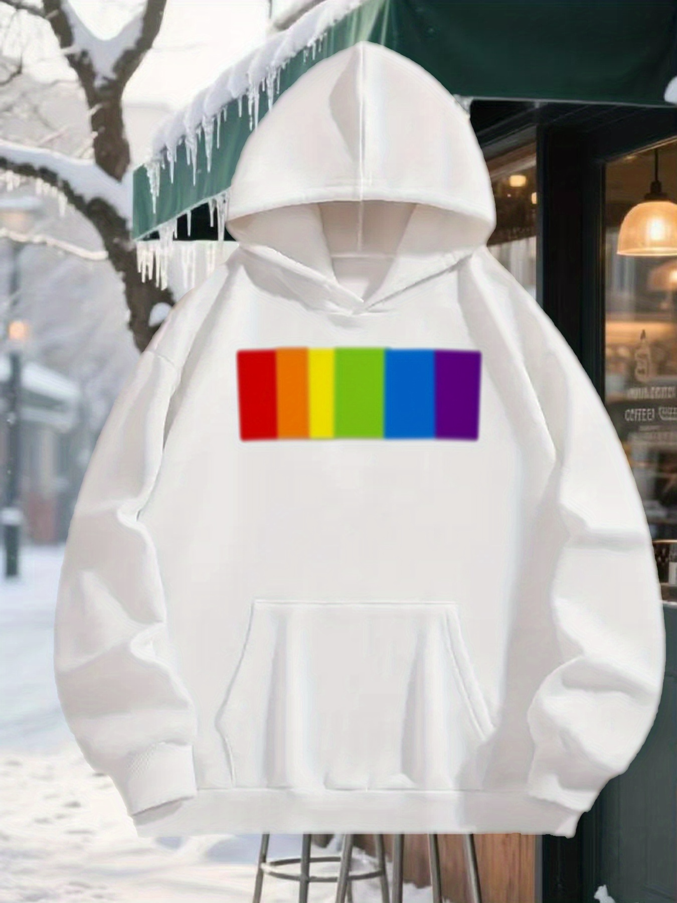 Tailorly Men's Printed Hoodie - Vibrant Rainbow Stripe Pattern With Bright Color Blocks Sweatshirt