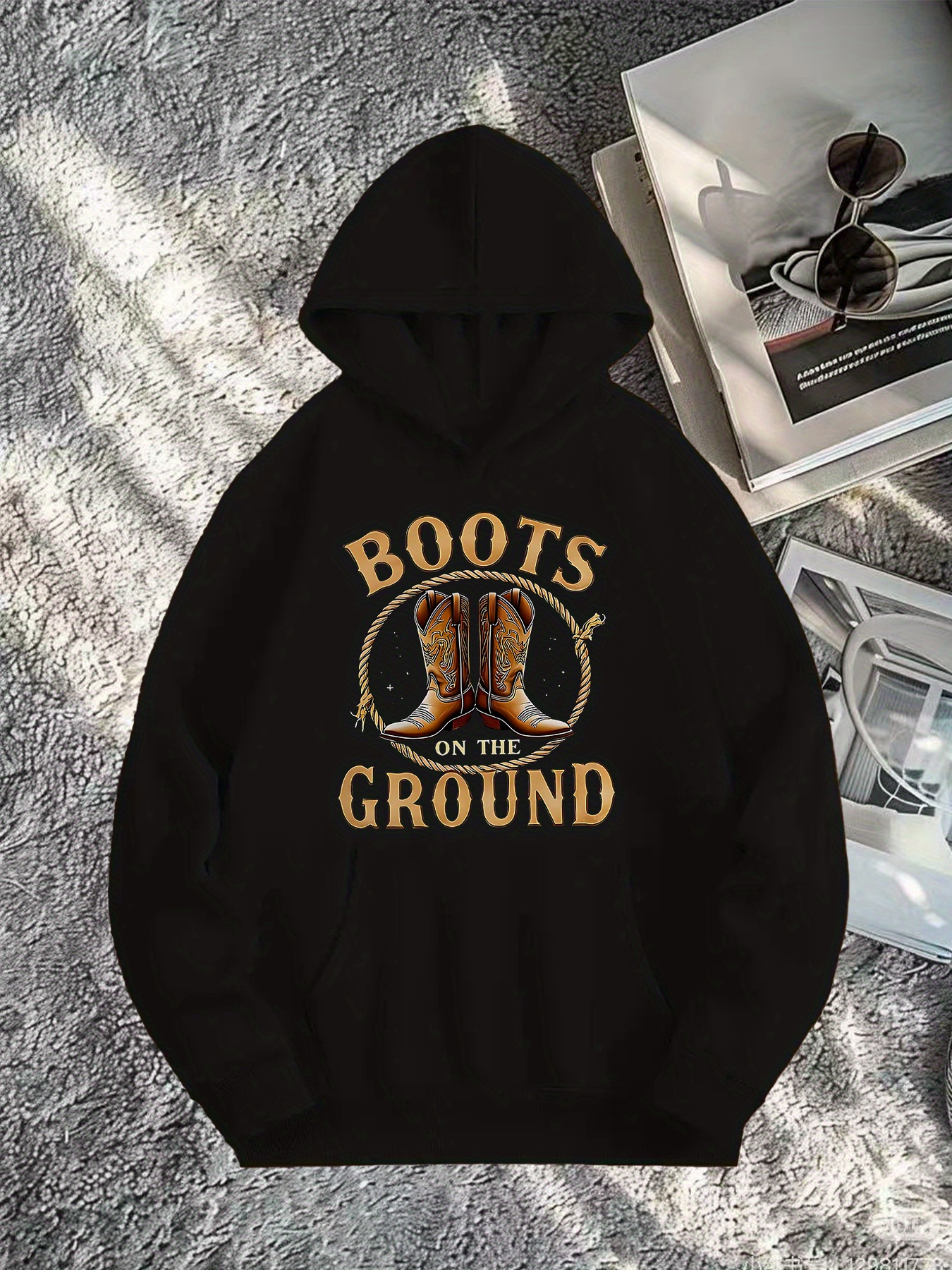 Tailorly Men's Printed Hoodie - Boots On The Ground With Rustic Leather Cowboy Boots