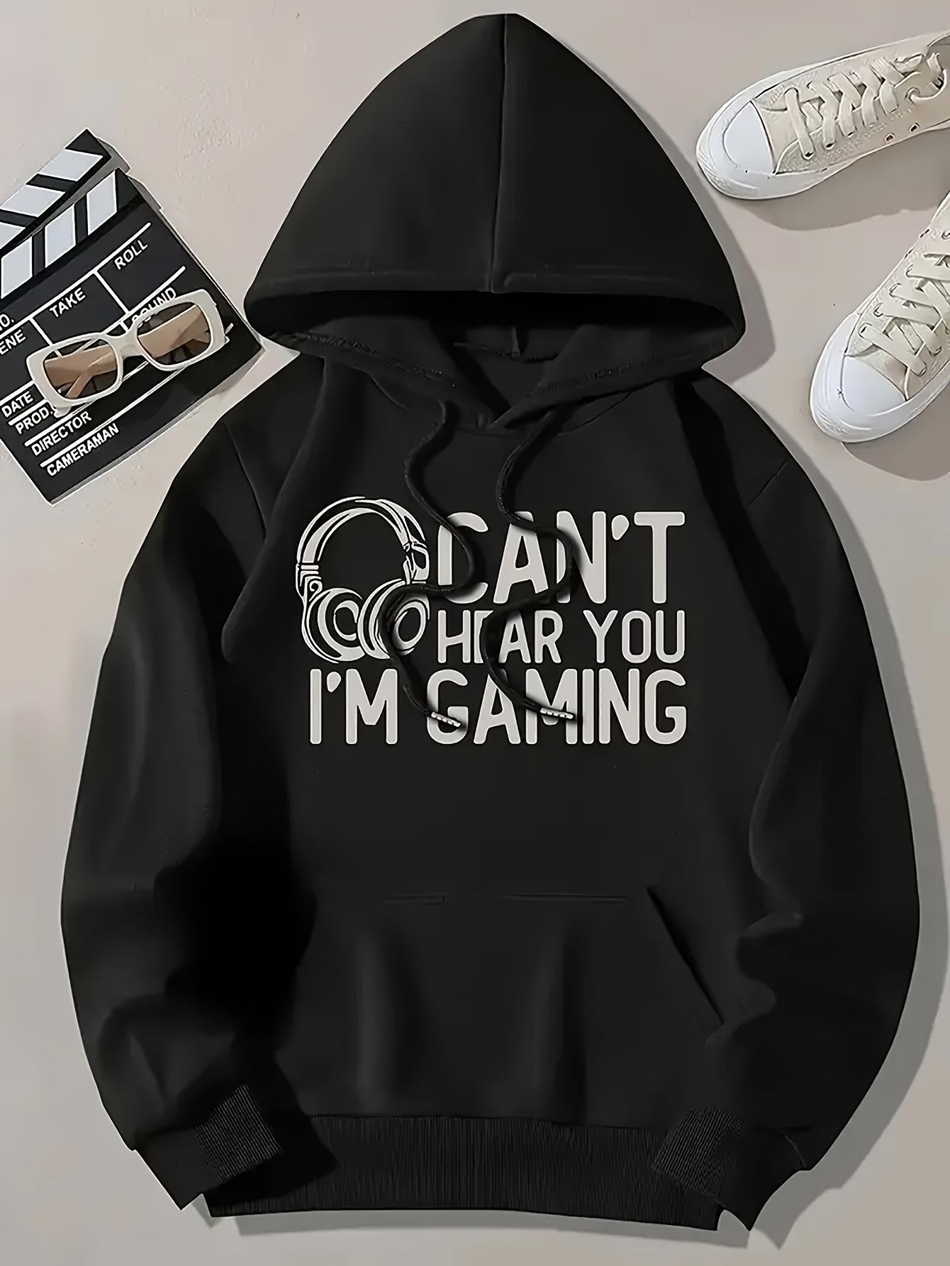 Tailorly Women's Printed Hoodie - Headphones With Playful Bold Typography For Online Gaming Gamer