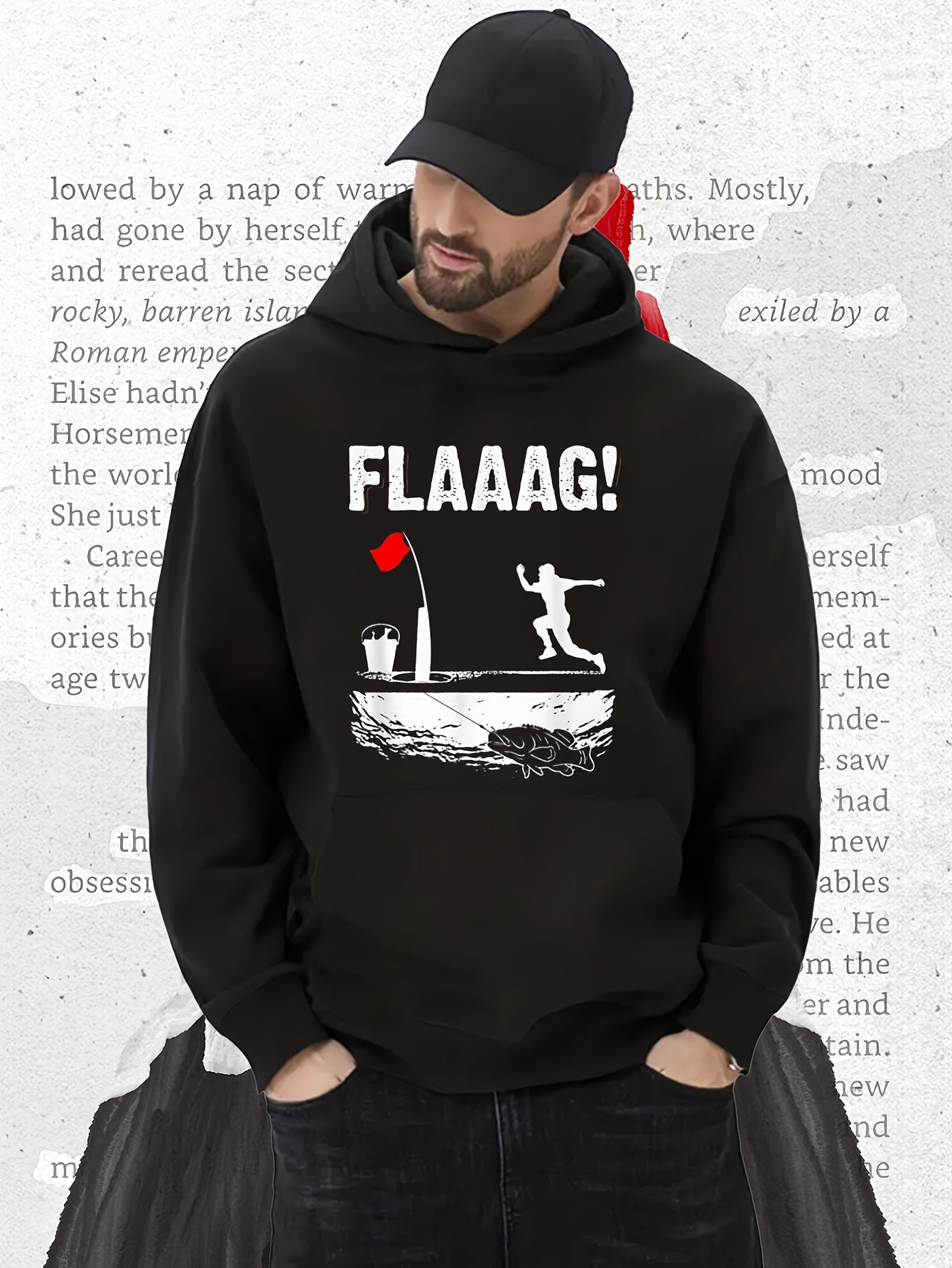 Tailorly Men's Printed Hoodie - FLAAAG Running Man With Raised Arm Over Waving Red Flag