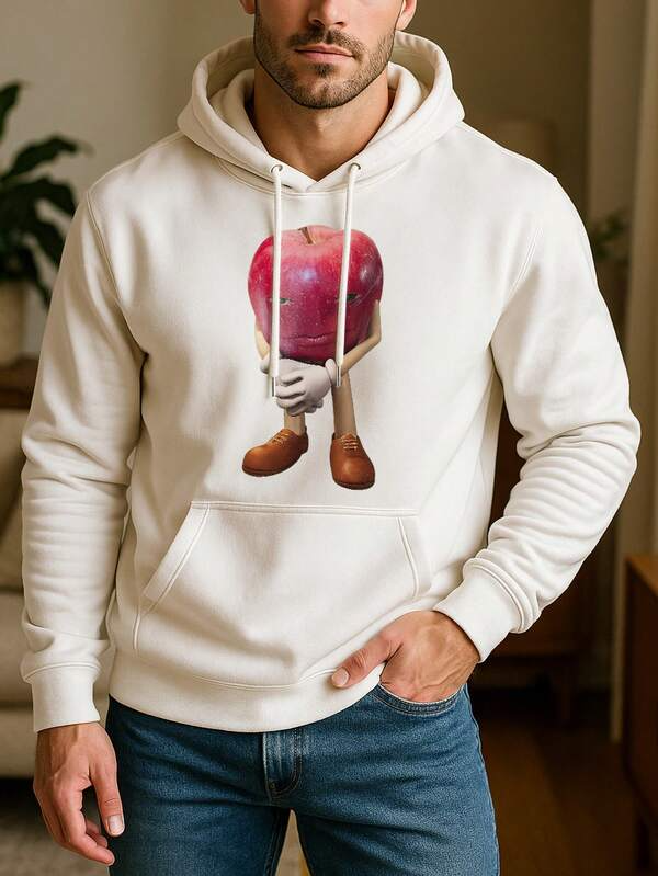 Tailorly Men's Printed Hoodie - Quirky Cartoon Apple With Wooden Shoe Legs Standing Boldly Apple