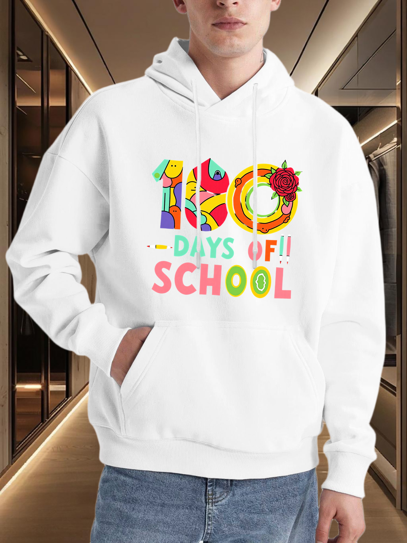 Tailorly Men's Printed Hoodie - Colorful Numbers And Fun Elements Celebrating Milestone Days Of School