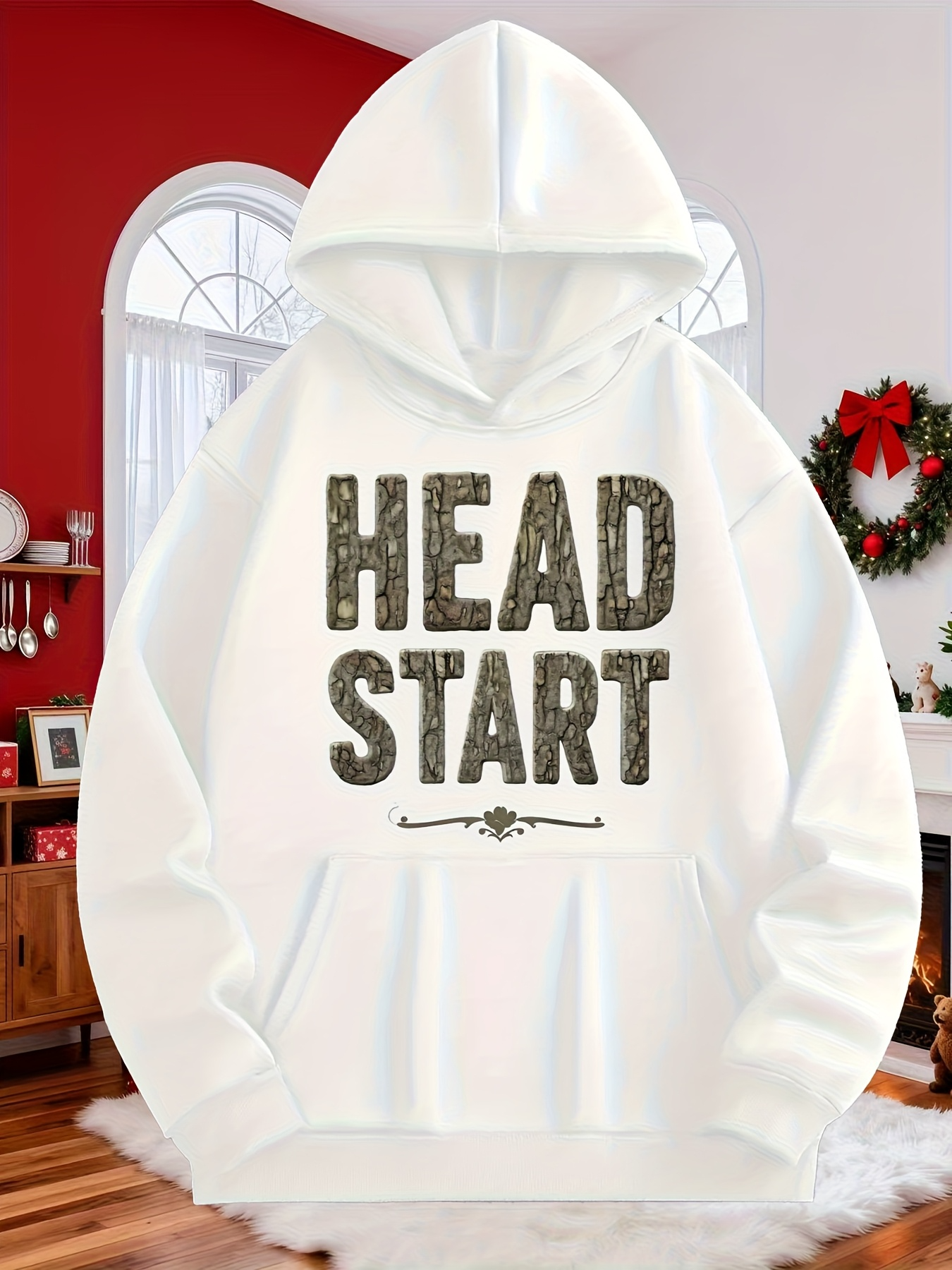 Tailorly Men's Printed Hoodie - Head Start Bold Letters With Minimal Ornamental Line Under Slogan Hoodie