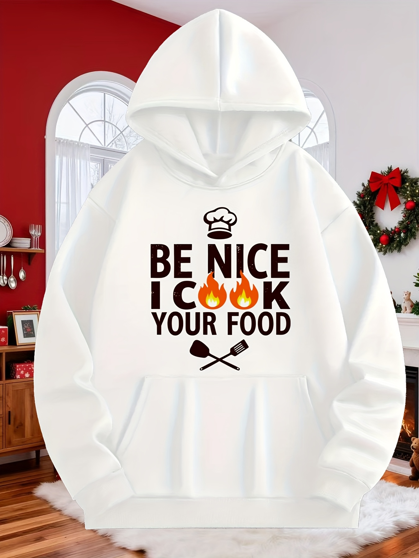 Tailorly Men's Printed Hoodie - Be Nice I Cook With Flames And Chef Hat Food