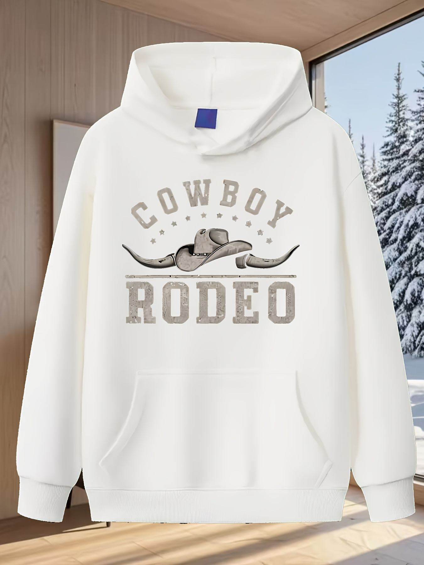 Tailorly Men's Printed Hoodie - Cowboy Rodeo With Western Style Hat Sitting On Lasso Graphic