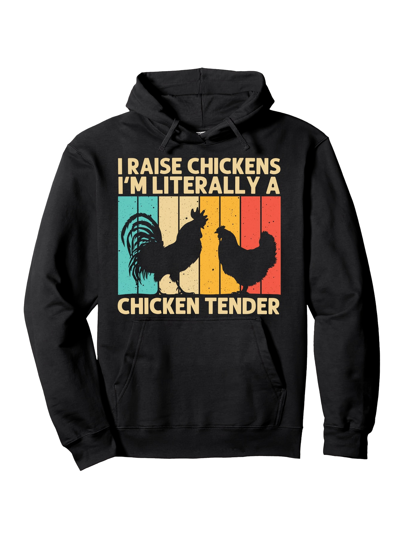 Tailorly Men's Printed Hoodie - I Raise Chickens Im Literally A Chicken Tender Vintage Stripes With Chicken Illustrations Hoodie