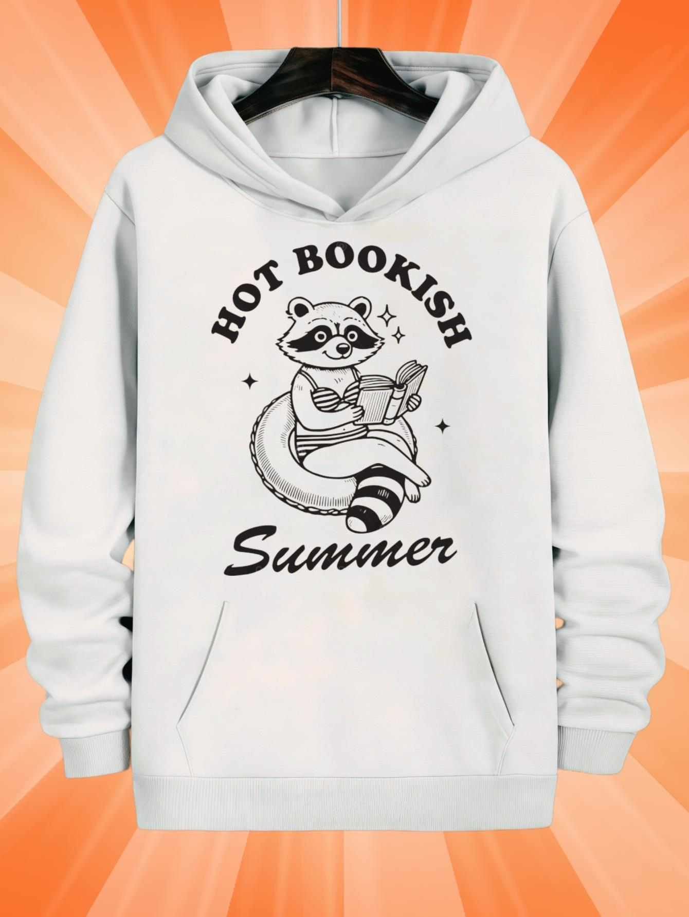 Tailorly Men's Printed Hoodie - Hot Bookish Summer Cheerful Raccoon Holding A Book Surrounded By Little Stars Hoodie