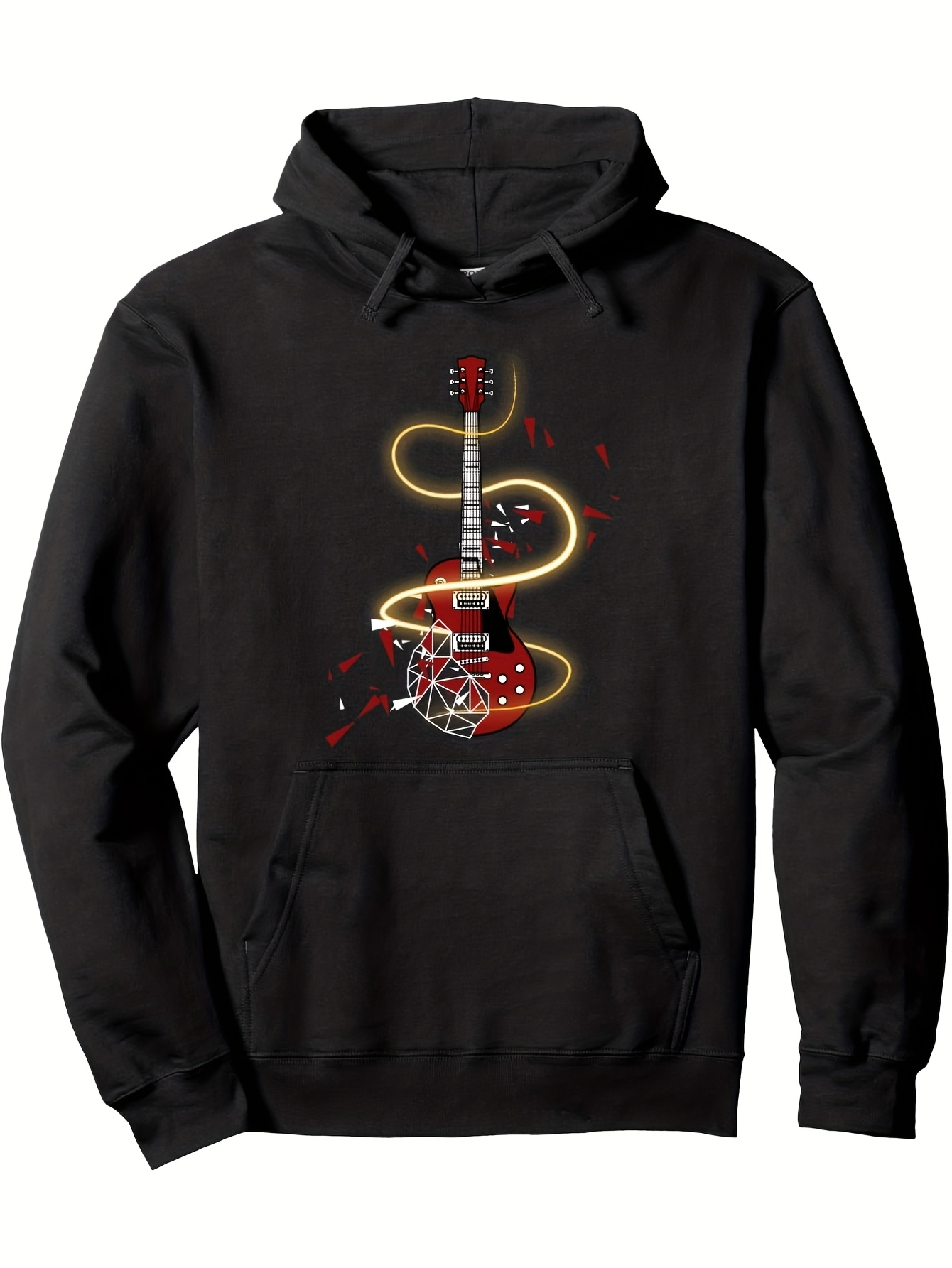 Tailorly Men's Printed Hoodie - Electric Glow Surrounded By Light Streaks Radiant Guitar Strings And Shining Classic Guitar