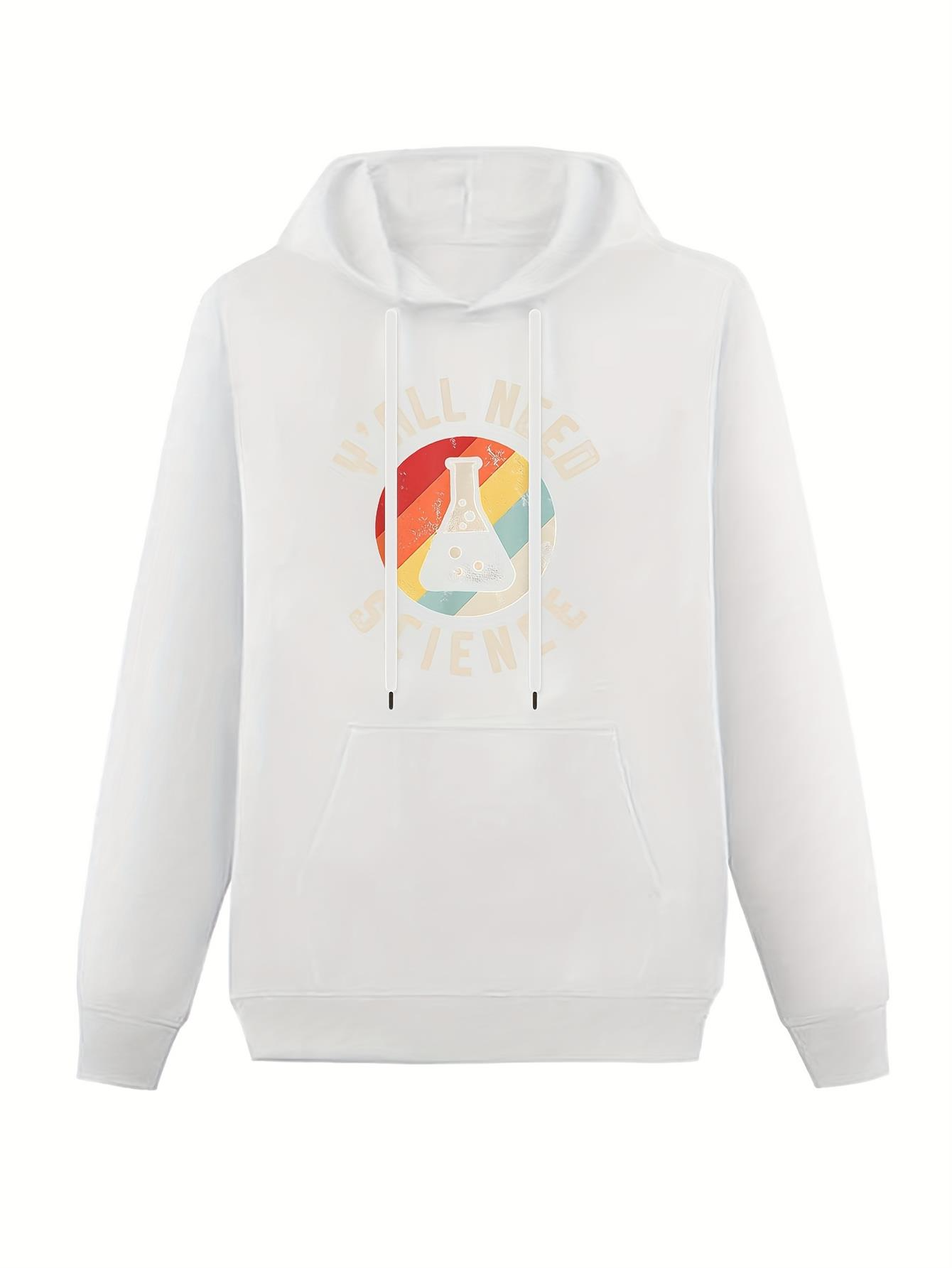 Tailorly Men's Printed Hoodie - Small Nice Words With Retro Rainbow Colors And Laboratory Flask