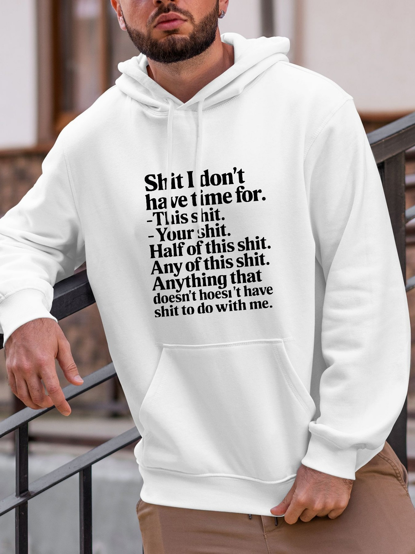 Tailorly Men's Printed Hoodie - Bold Statement With Repetitive Typography Displayed On White Hoodie