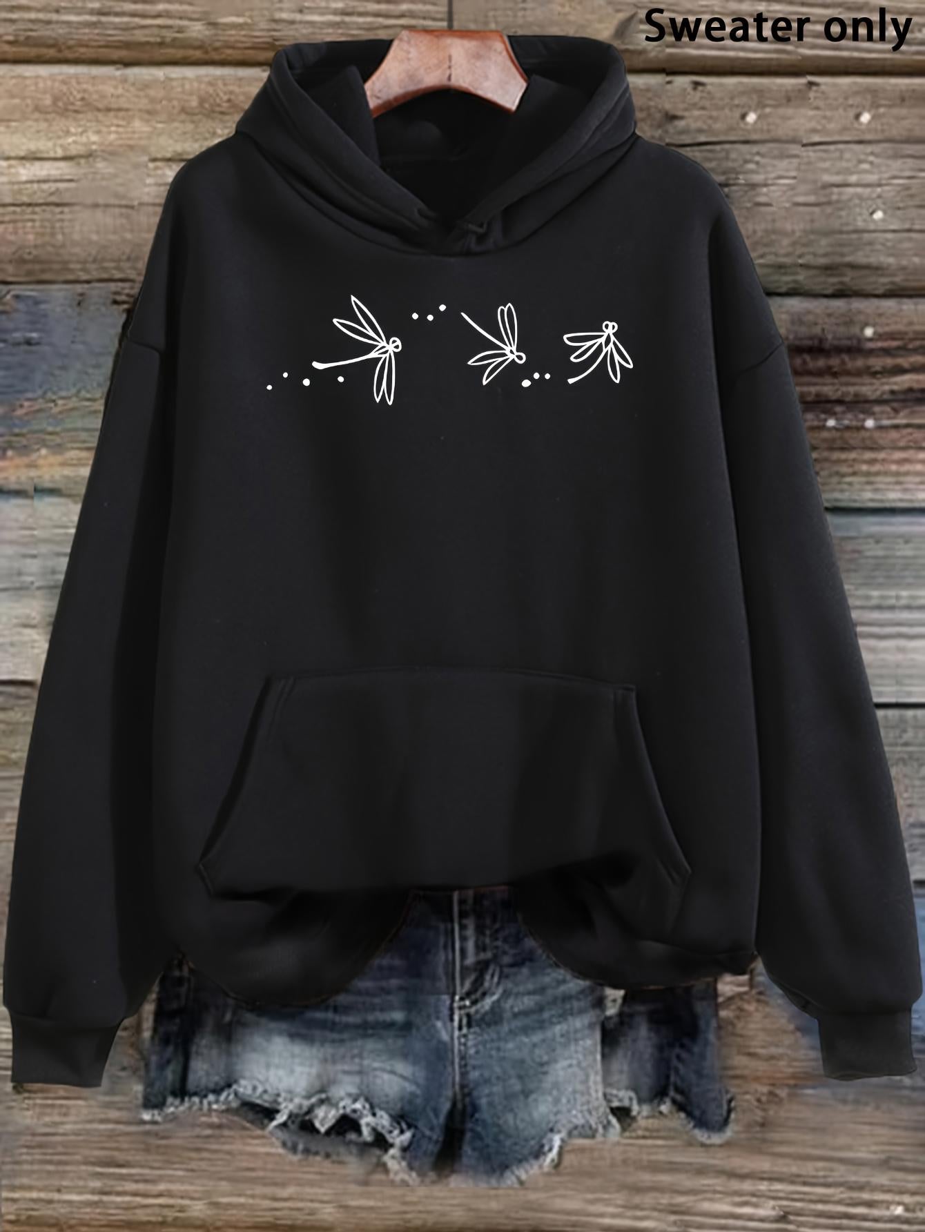 Tailorly Women's Printed Hoodie - Playful Dance Of Dragonflies Under Starry Skies Dragonfly