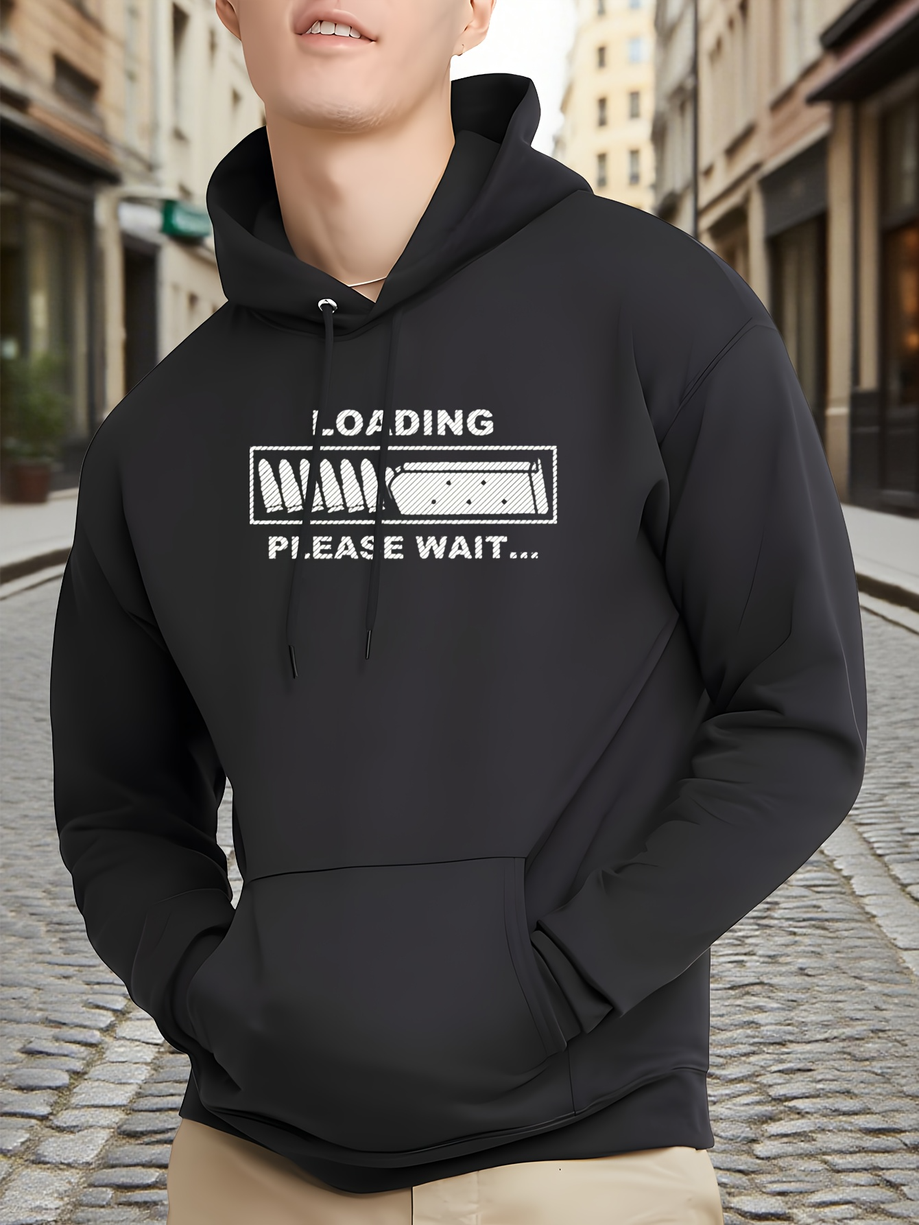 Tailorly Men's Printed Hoodie - Loading Please Wait Graphic Design With Progress Bar And Bold Lettering Hoodie