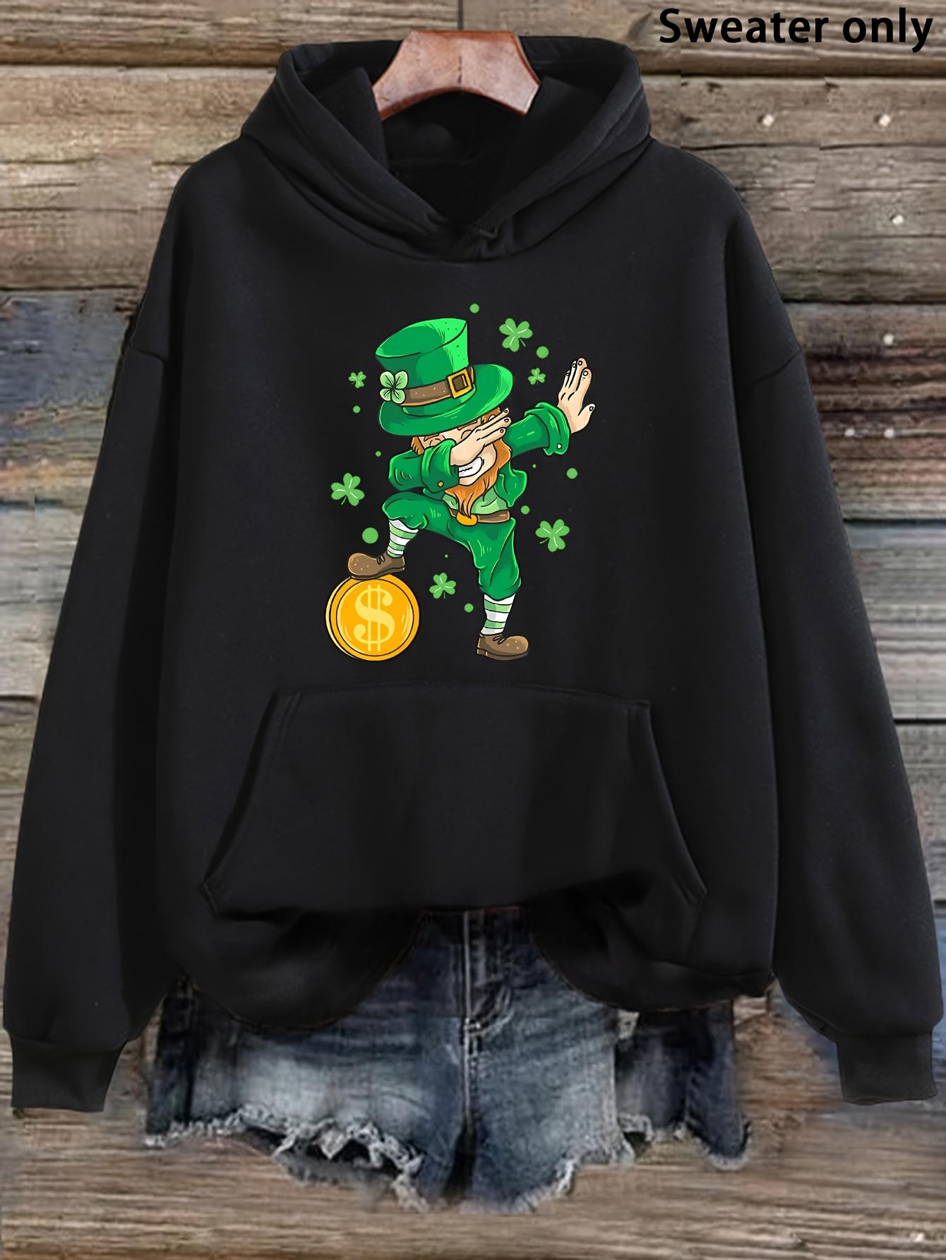Tailorly Women's Printed Hoodie - Dancing Leprechaun Surrounded By Gold Coins And Lucky Clovers Hoodie