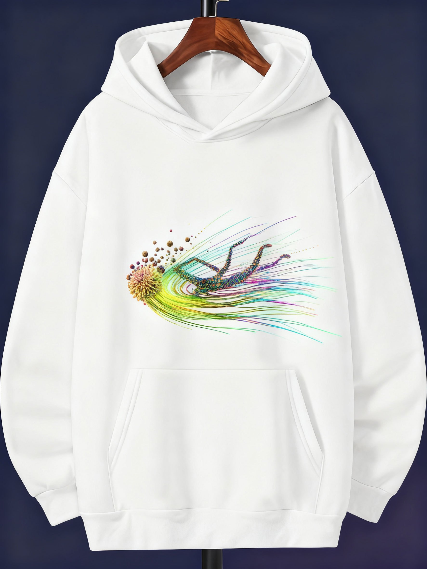Tailorly Men's Printed Hoodie - Vibrant Rainbow Colors Flowing Underwater With Artistic Jellyfish