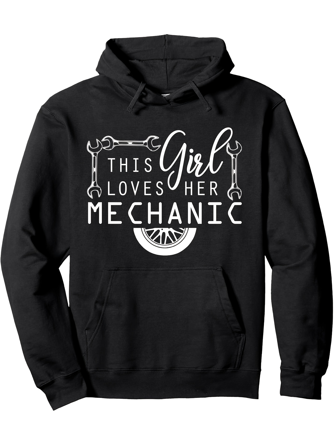 Tailorly Men's Printed Hoodie - This Girl Loves Her Mechanic Surrounded By Wrenches And A Gear Motif