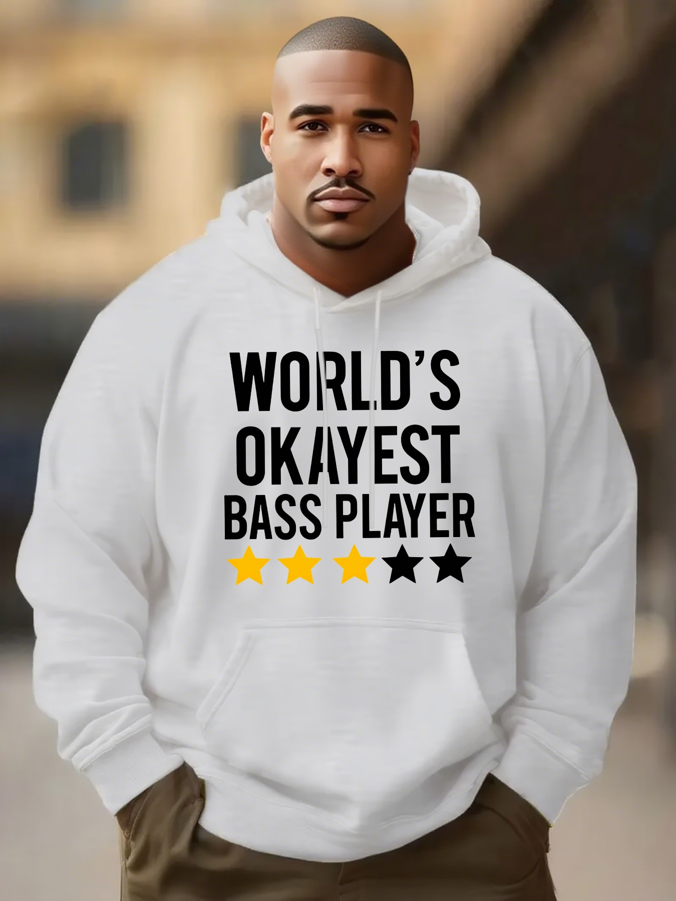 Tailorly Men's Printed Hoodie - Worlds Okayest Bass Player With Yellow And Black Star Accents Hoodie
