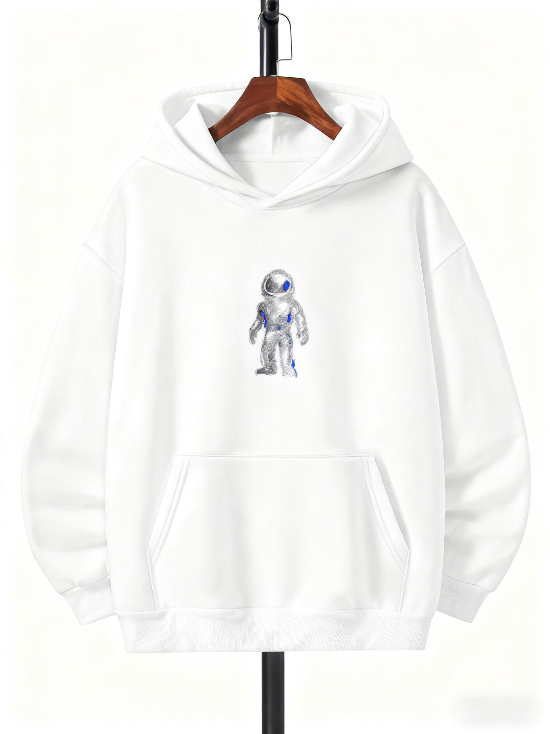 Tailorly Men's Printed Hoodie - Shining Silver Robot Surrounded By Soft Glow Astronaut