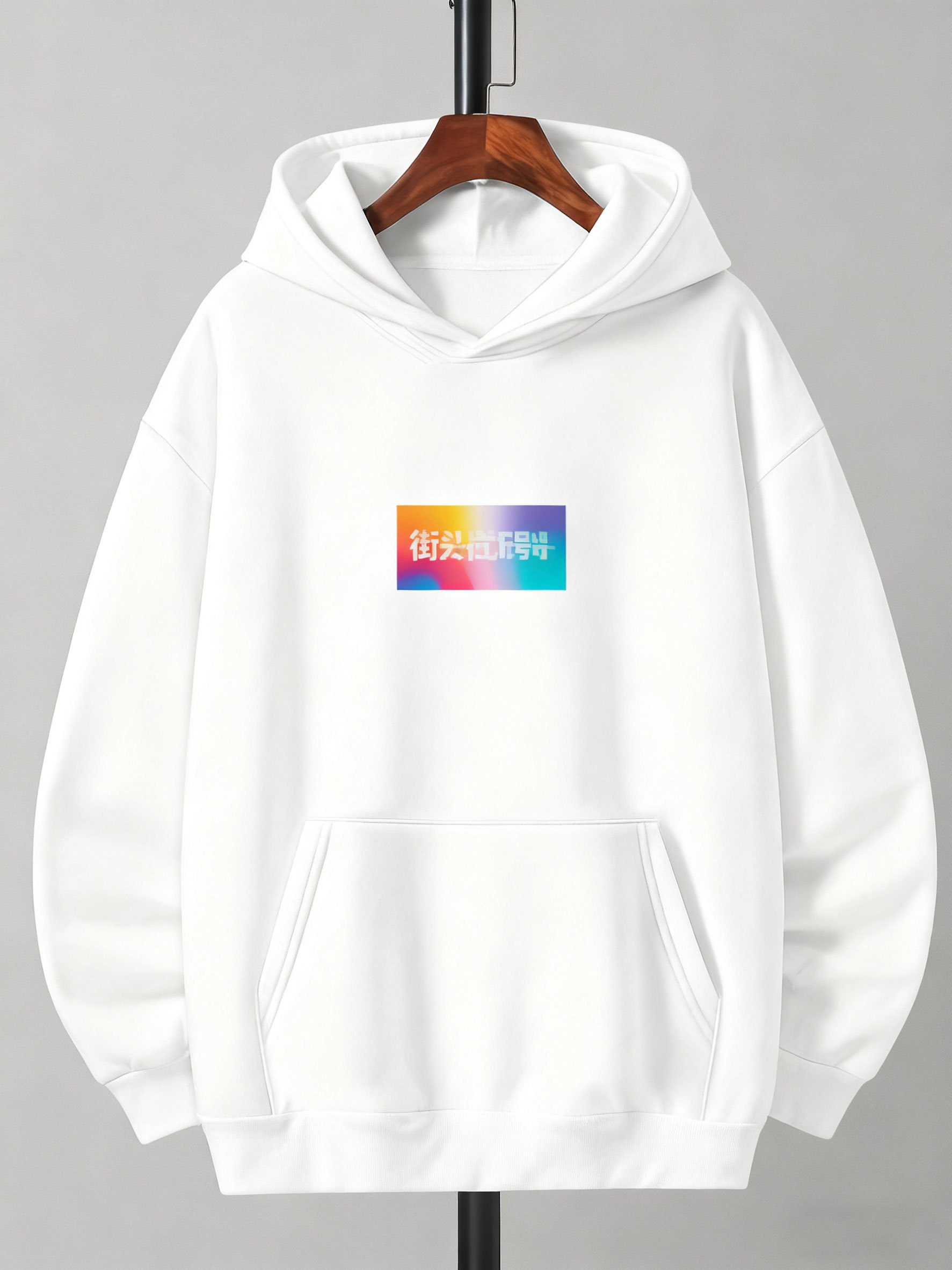 Tailorly Men's Printed Hoodie - Rainbow Gradient Color Block Centered Graphic Hoodie