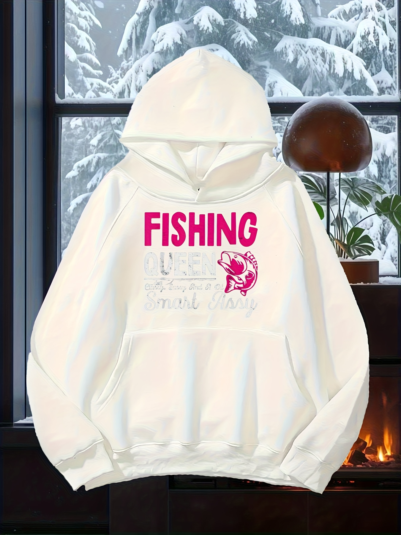Tailorly Men's Printed Hoodie - Fishing Red Typography With Cartoon Fish Drawing Hoodie