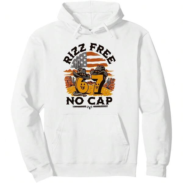 Tailorly Men's Printed Hoodie - Rizz Free No Cap Classic Muscle Car With American Flag And Urban Graffiti Elements