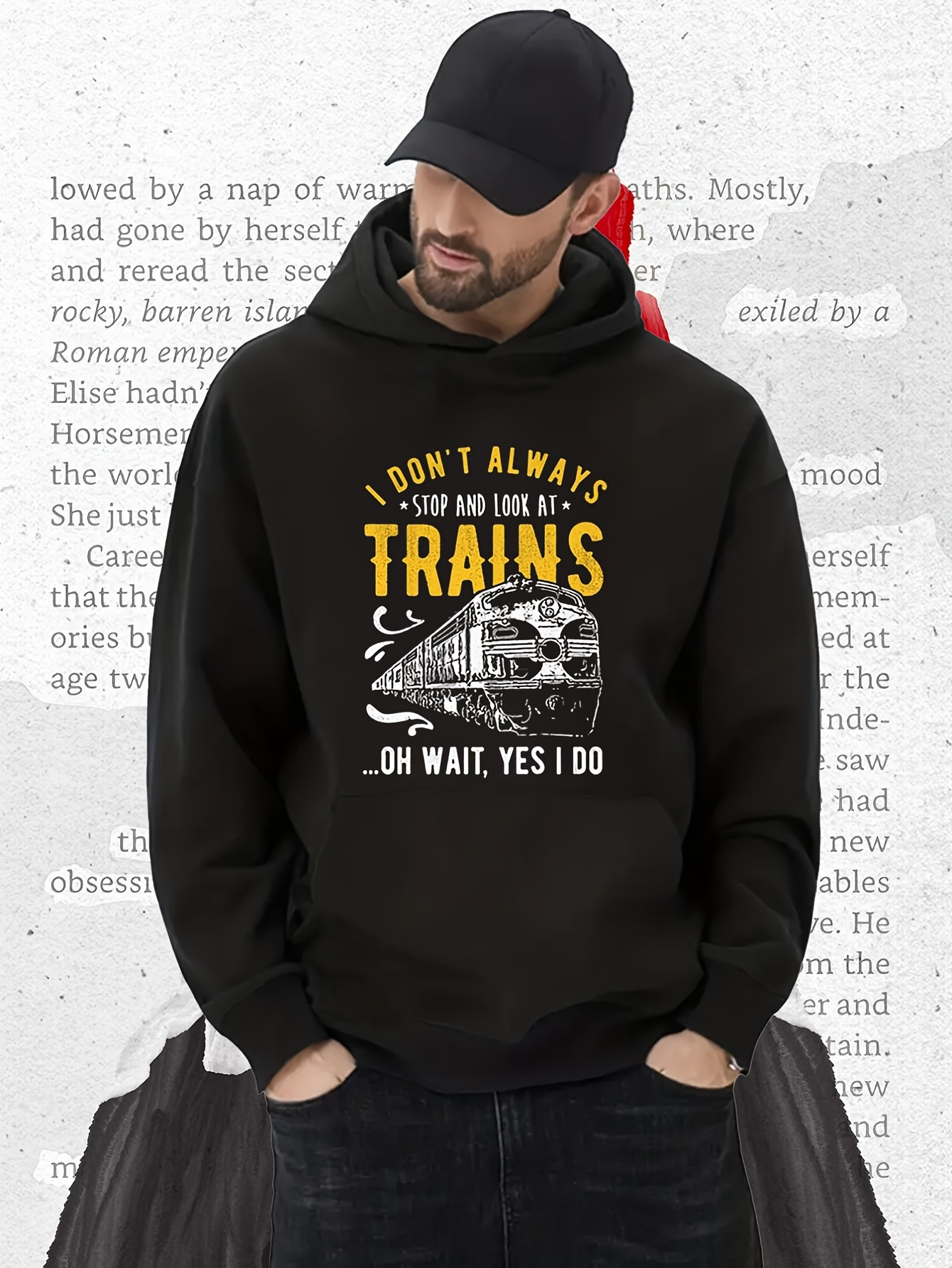Tailorly Men's Printed Hoodie - Funny Quote With Classic Railroad Tracks And Sleek Modern Train
