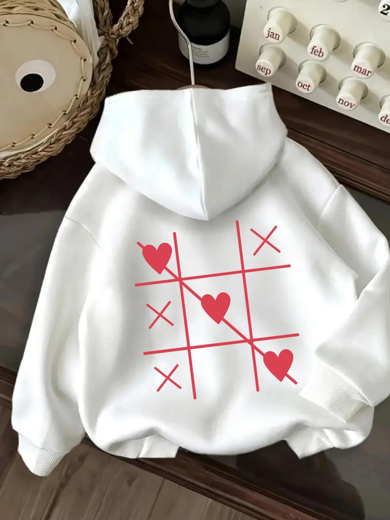 Tailorly Women's Printed Hoodie - Playful Red Hearts And Abstract Game Design Hoodie