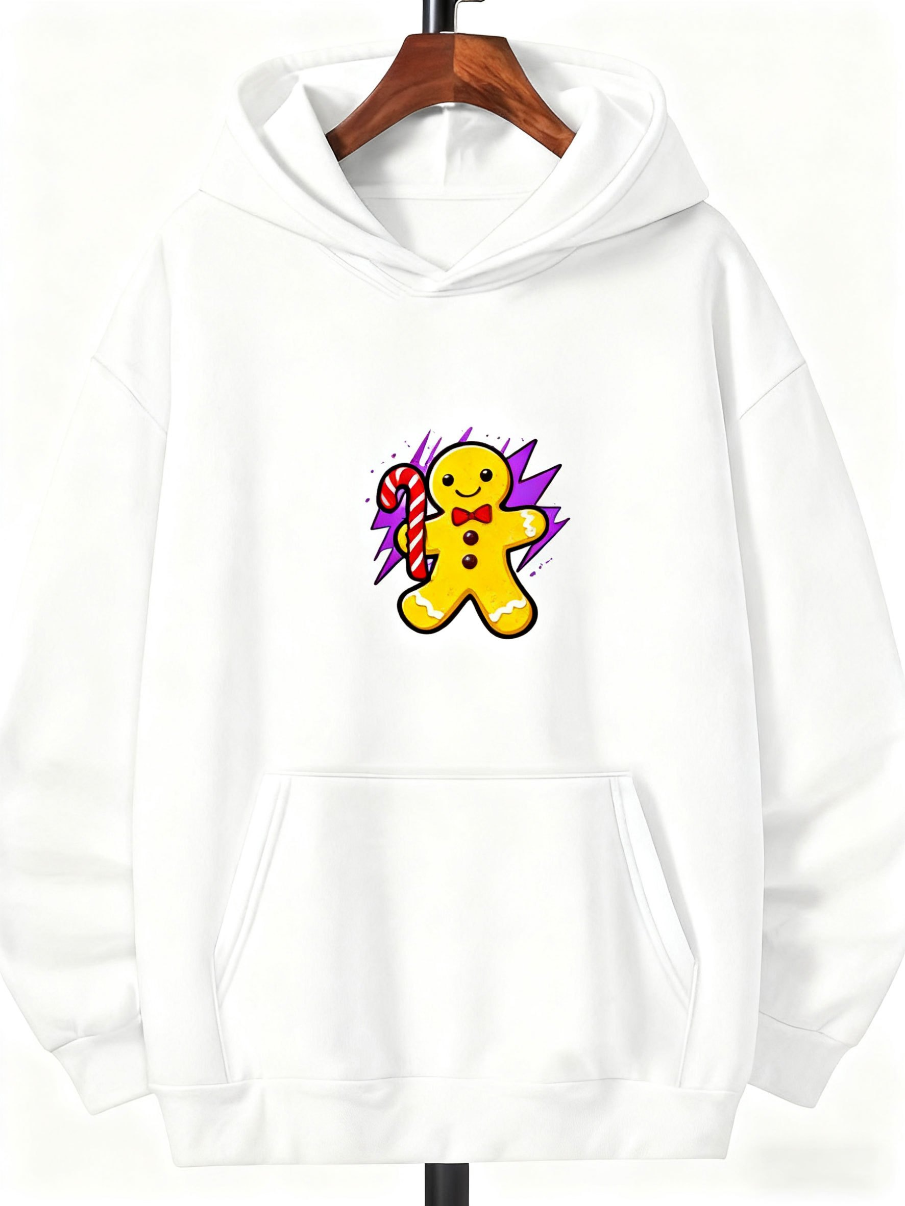 Tailorly Men's Printed Hoodie - Colorful Spotted Candy Holding Gingerbread Cookie