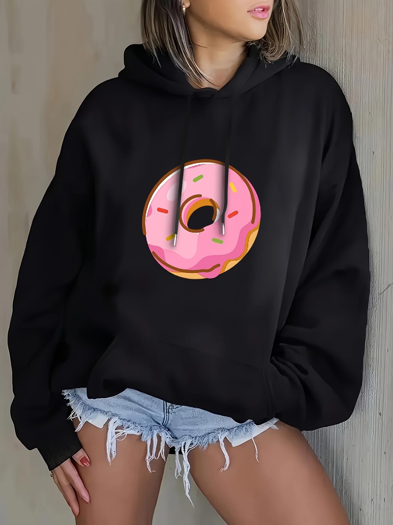 Tailorly Women's Printed Hoodie - Sweet Pink Frosted Donut Under Soft Light Delicious Pastry Donut