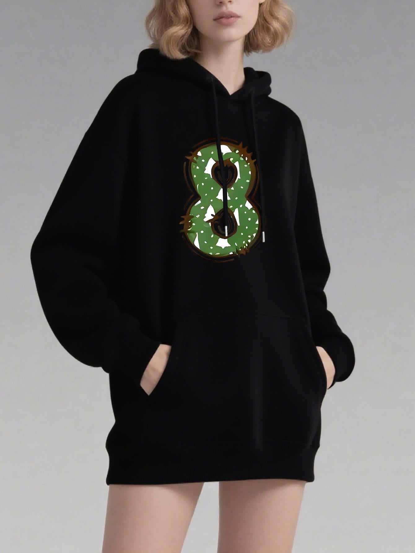 Tailorly Women's Printed Hoodie - Glistening Emerald Spark Textured Number Eight Hoodie